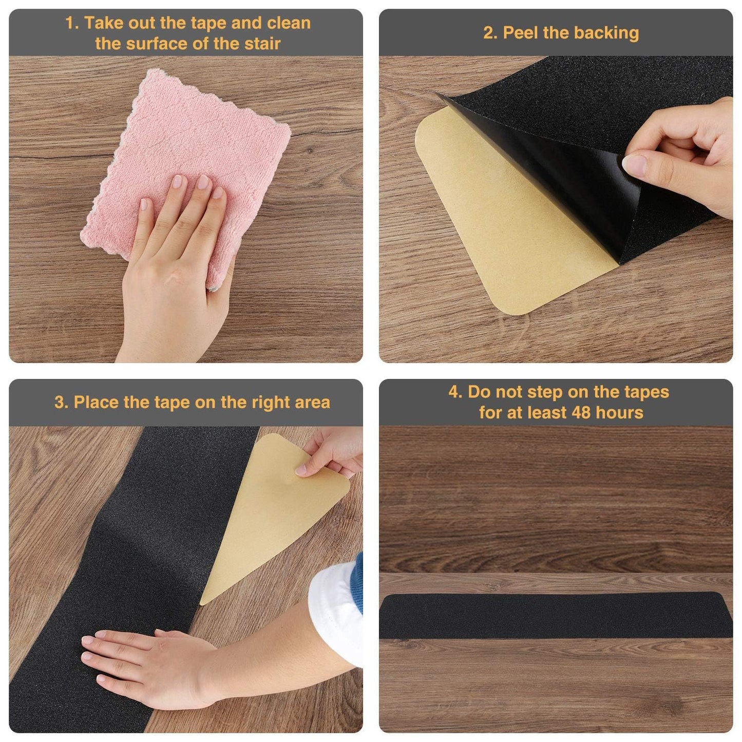 12 Pack Stair Treads Non-Slip Outdoor Tape 6”x30” - Black Anti-Slip Safety Adhesive Strips for Steps, Staircase