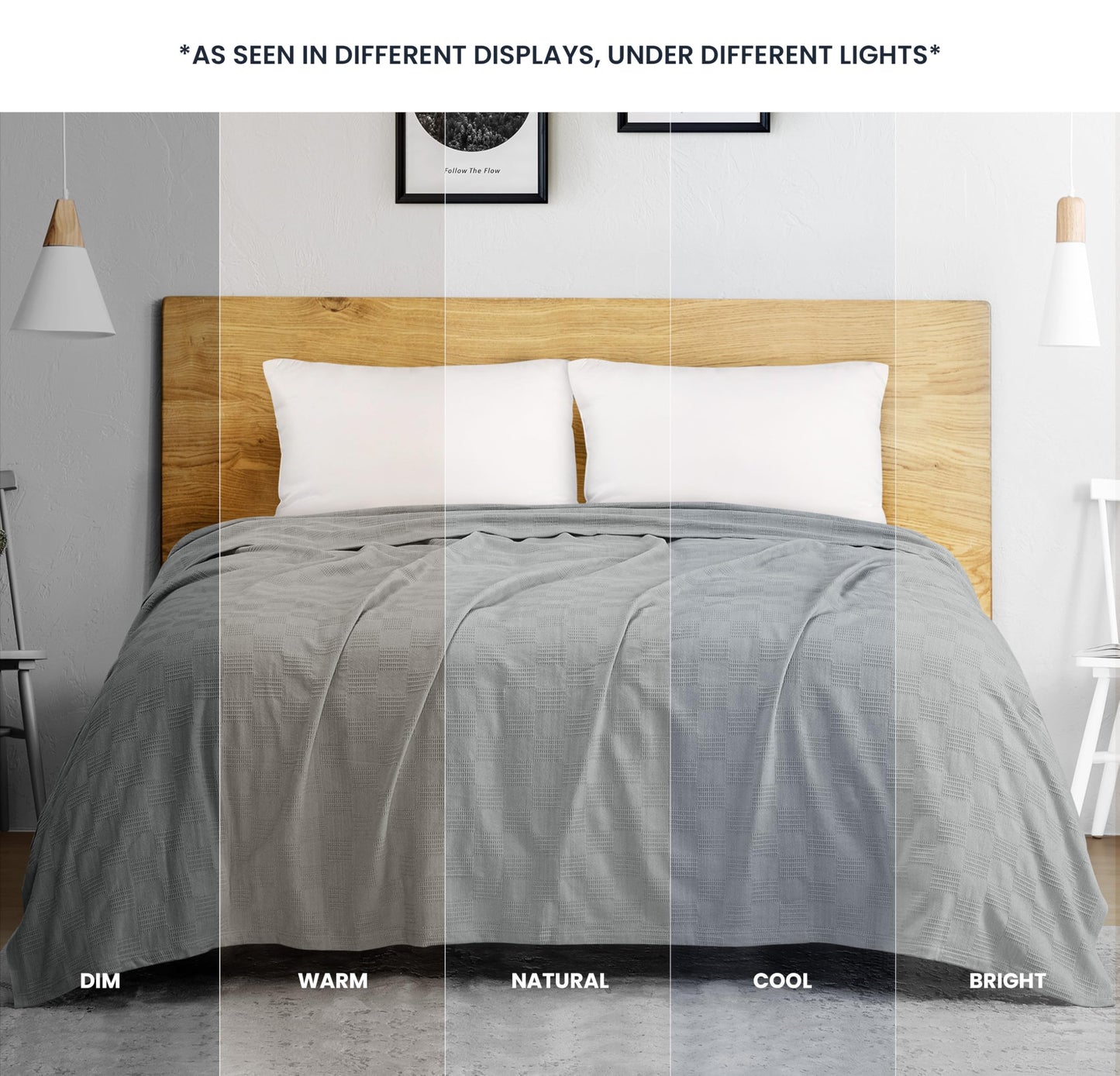 Utopia Bedding 100% Cotton Blanket (Queen Size - 90x90 Inches) 350GSM Lightweight Thermal Blanket, Soft Breathable for All Seasons (Cool Grey)
