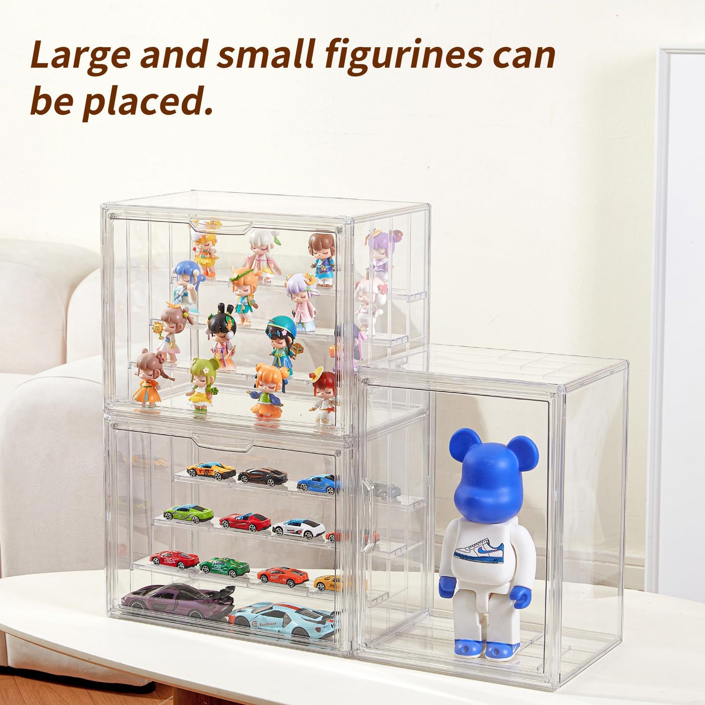Acrylic Display Case for Collectibles 3 Layer Adjustable Display Case with Magnetic Door, Dustproof Clear Stackable Display Box for Figures Showcase, Shoe Box, Protection Organizer, Storage Bins-1Pack