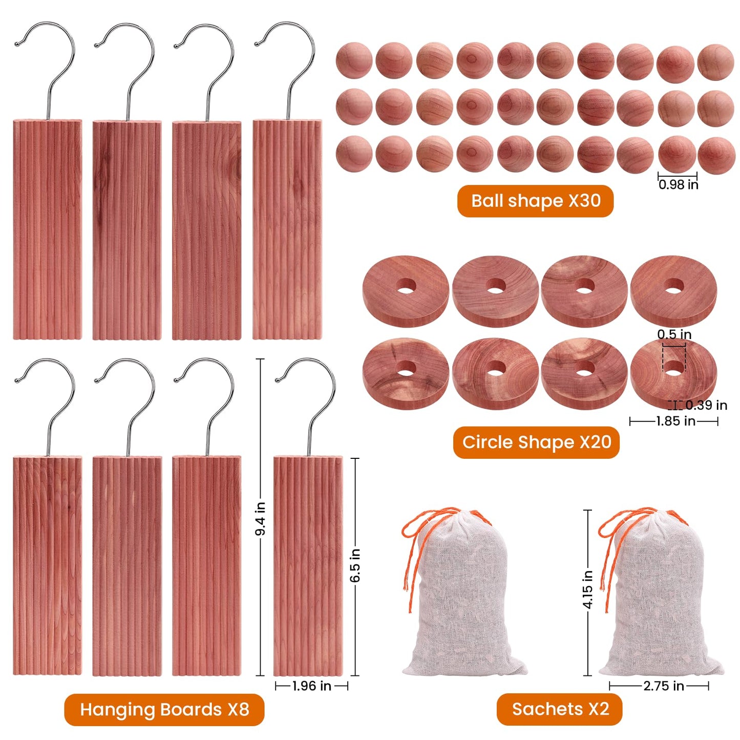 Homode Cedar Blocks for Clothes Storage, Set of 60, Cedar Chips & Sachets - Aromatic Cedar Wood Balls for Closets, Drawers, Fresh Essentials