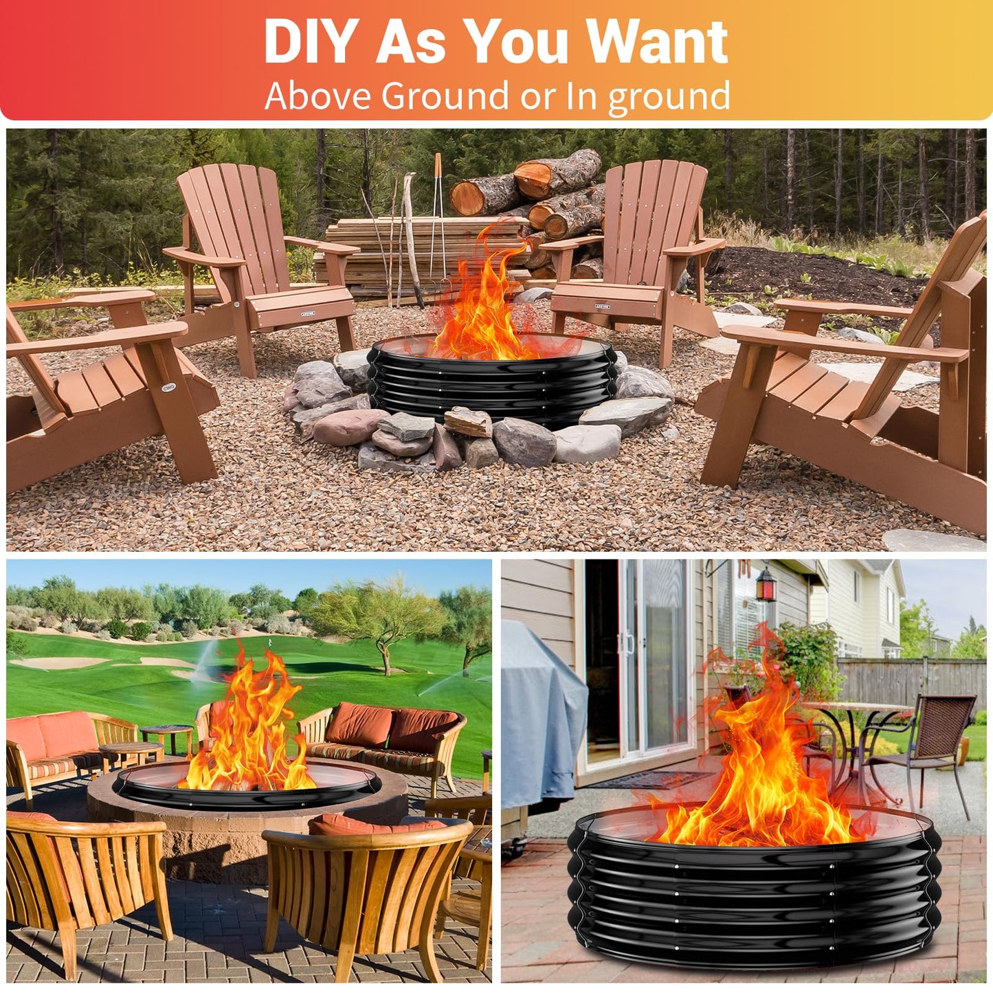 48 Inch Large Outdoor Fire Pit Ring,Heavy Duty High Heat Resistant Wood Burning Firepit for Outside,12" Tall,Galvanized Steel Outdoor Fireplace & Fire Pits Bowl for Backyard Bonfire, Patio,Camping