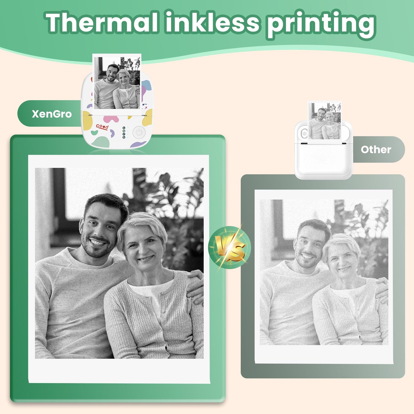 Mini Sticker Printer, Mini Thermal Printer with 4 Rolls Paper, Bluetooth Inkless Printpods, Pocket Label Maker Suitable for Creative Kids DIY, Diaries, Study Notes, Photos