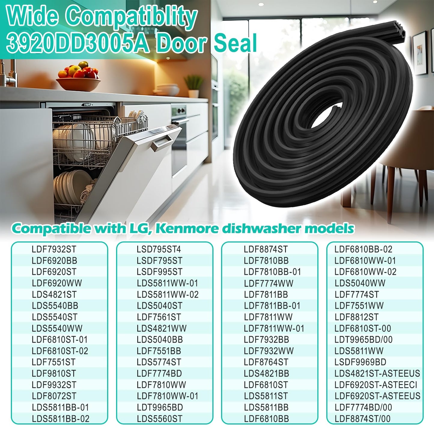 Upgraded 3920DD3005A Dishwasher Door Gasket Seal Replacement Compatible with LG, Ken-more Models (LDF, LDS, LDT Series) Replace Dishwasher Door Seal Parts 3920DD3005H, AP4437203, PS3522654
