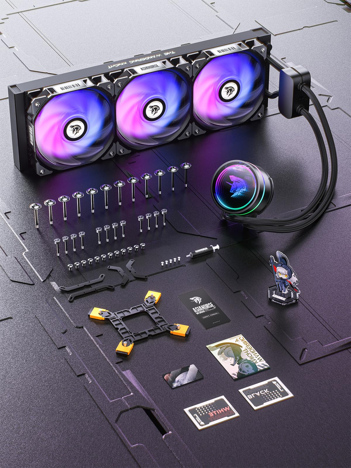 AsiaHorse WK-A360 ARGB All-in-One AIO CPU Liquid Cooler, Wandering Knight 360mm Water Cooling System with Dual High-Performance Pump and 3×120mm PWM Fans for Intel & AMD CPUs (Pure Black)