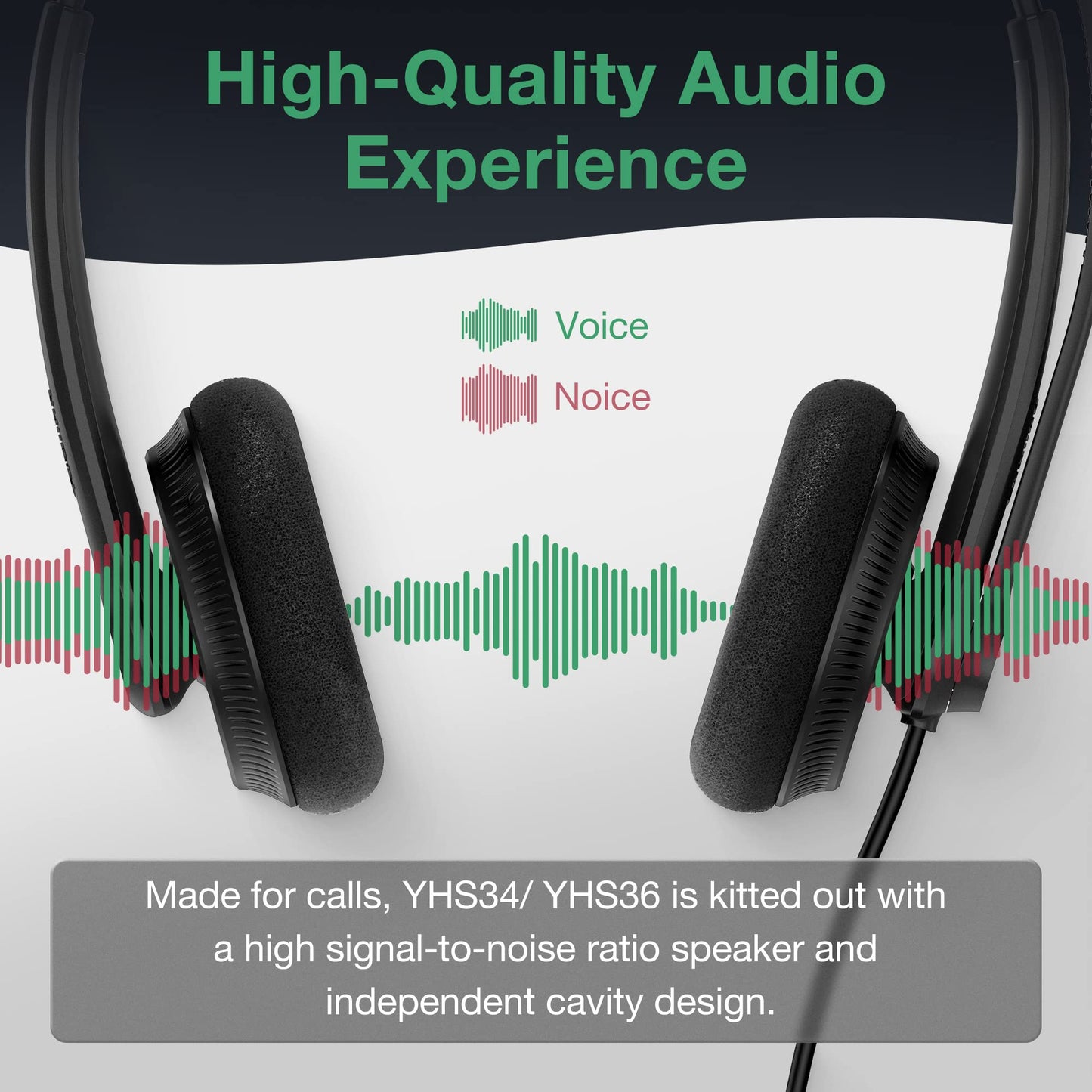 Yealink Phone Headsets for Office Phones YHS34 Lite QD to RJ9 Wired Headset Compatible with Poly Avaya Snom Grandstream Phones Desk Landline Headset with Microphone -Dual/111g/2.1m Cable