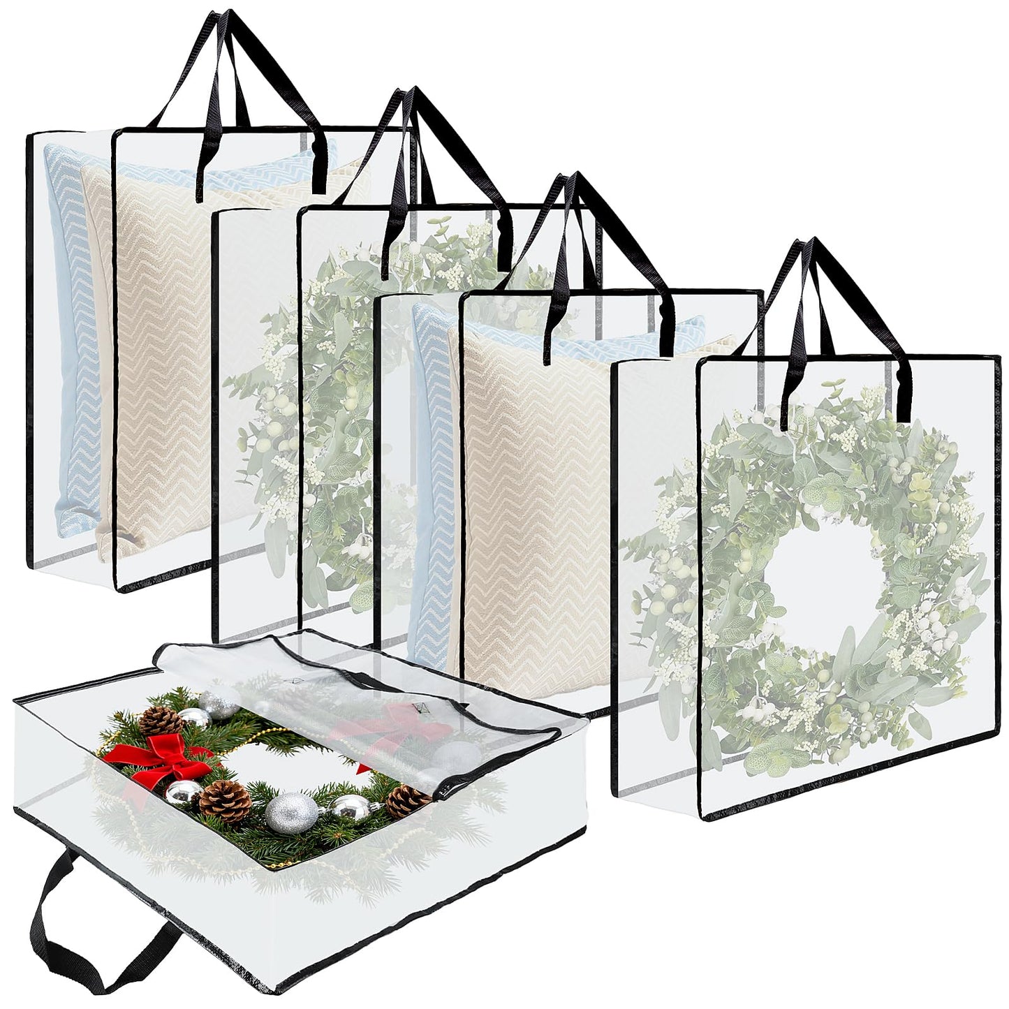 Wreath Storage Bag, 26 Inches Wreath Storage Container Christmas Decoration Garland Container Clear Bags Moving Bag for Wreaths Clothes Gift Pillow Bedding Shoes