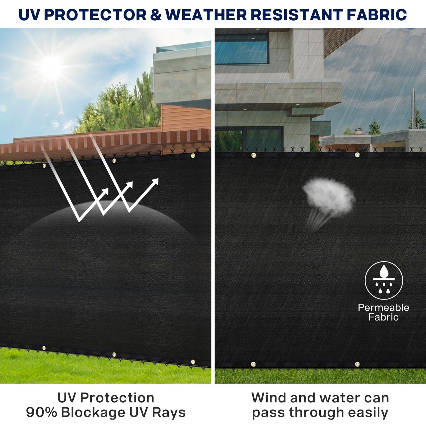 Duerer Privacy Fence Screen 4 x 50ft Black Fence Covering Heavy Duty 170GSM Commercial Windscreen Fencing Mesh Shade Net Cover, UV Protection 90% Blockage Outdoor Backyard, Patio with Cable Ties