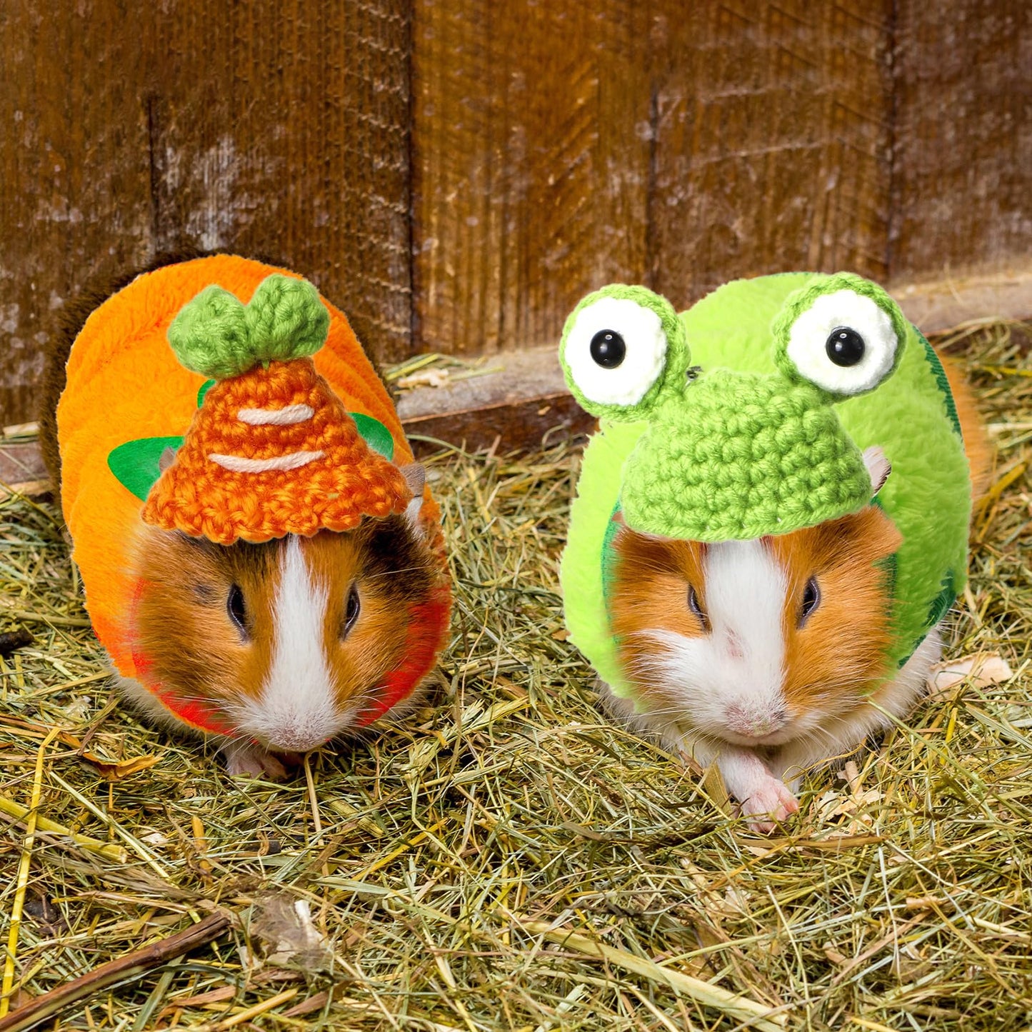 Clysee 10 Pcs Guinea Pig Clothes Set, 5 Guinea Pig Costume Outfit, 5 Cute Mini Hat with Adjustable Strap Small Animal Warm Vest Sweater Cozy Hand Knitted Hat for Hamster Bunny(Fresh Style)