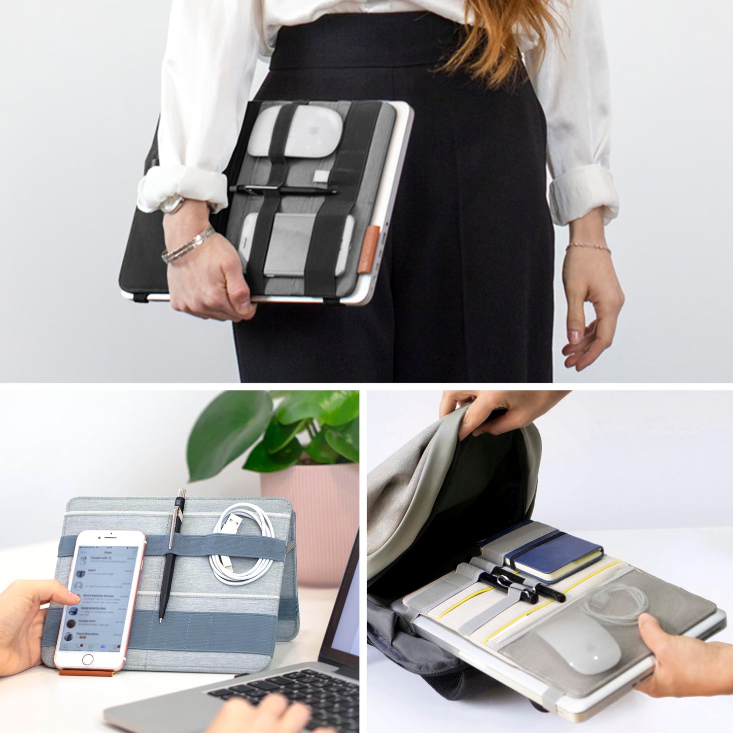 Beblau FOLD Portable Electronics Organizer attachable to your Devices | Desk Organizer Office, Home & School | Working from Home Essentials | Laptop accessories Backpack Insert | CHRISTMAS GIFTS