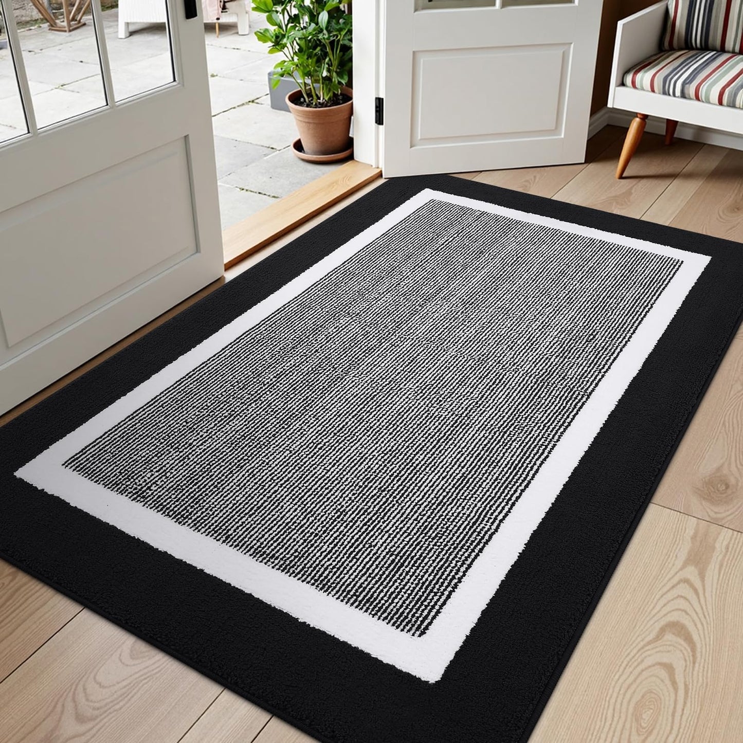 Kitinjoy Indoor Door Mat, Non-Slip Absorbent Mud Trapper Front Door Mats,Washable Durable Door Mats Indoor, Low-Profile Entryway Mat Entrance Mat Indoor, 59"x35", Black