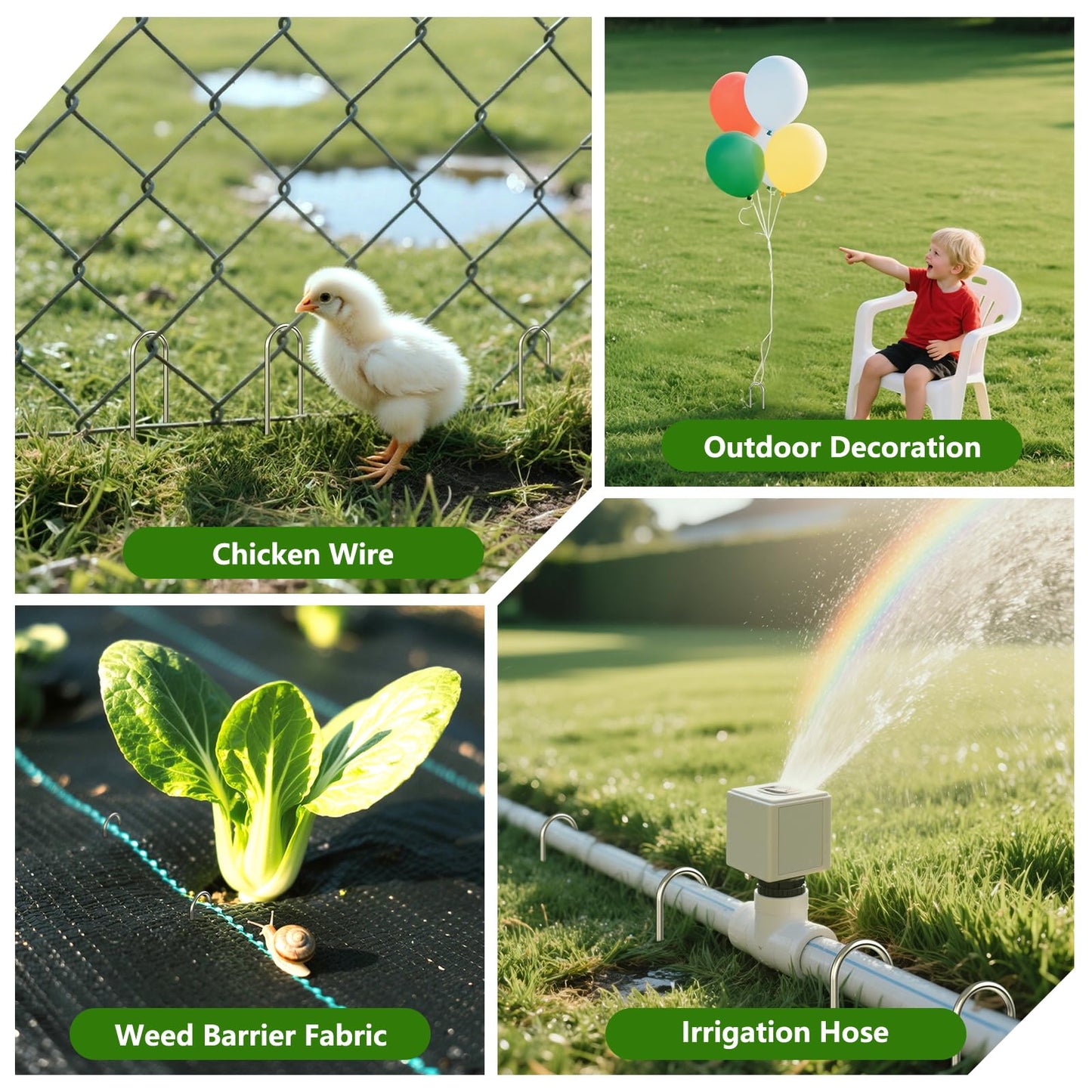 AAGUT Garden Staples 6 Inch Galvanized 100 Pack Round-Top Drip Hose Stakes Irrigation Hooks Heavy Duty 11 Gauge Lawn U Pins Sod Nails for Landscape Fabric, Soaker Hose, Chicken Wire, Dog Fence