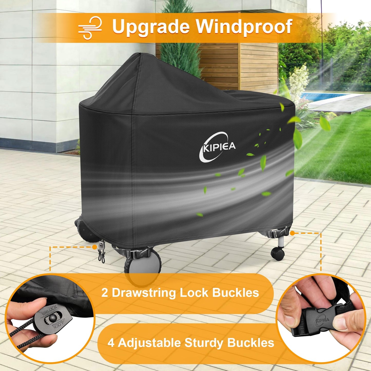 Kipiea 500D Heavy Duty Grill Cover for Weber 22 Inch Premium Charcoal and Smart Charcoal Grill - Performer Grill Cover with 4 Buckles, Wind Resistant Anti UV & No Tears (49" W X 25.5" D X 40" H)