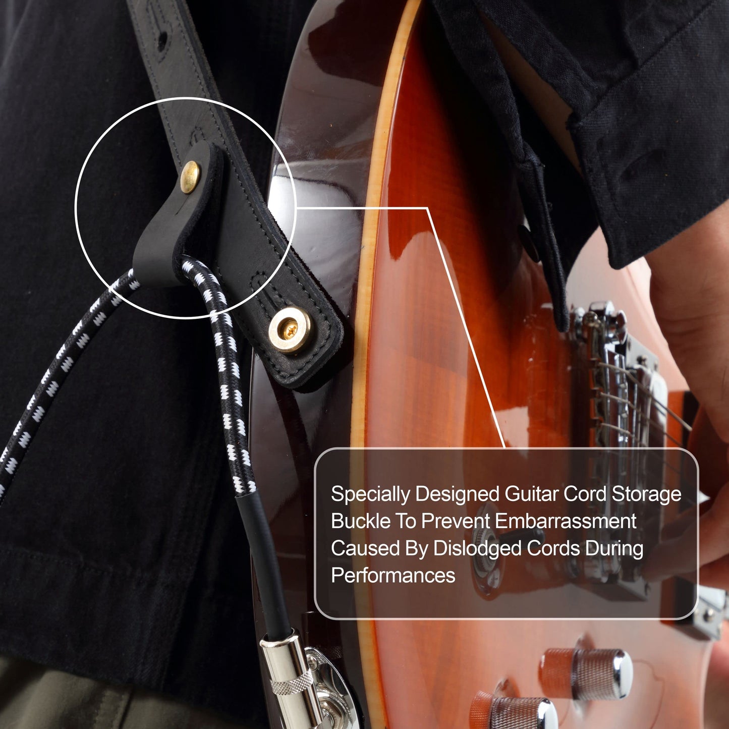Nefelibata Guitar Strap, 2.5" Wide Bavarian Tumbled Leather Guitar Straps with Foam Padding and Cable Storage Loop, for Kids, Men and Women, for Acoustic, Bass and Electric Guitars（Gray）