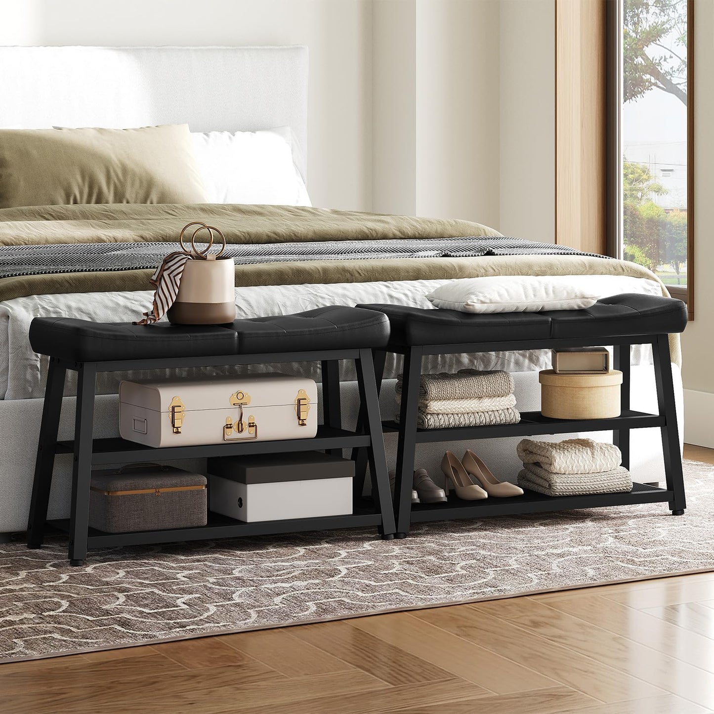 YATINEY Shoe Bench, 3-Tier Shoe Rack, Entryway Bench with Storage and Cushion, for Hallway, Foyer, Bedroom, Black HX02BB