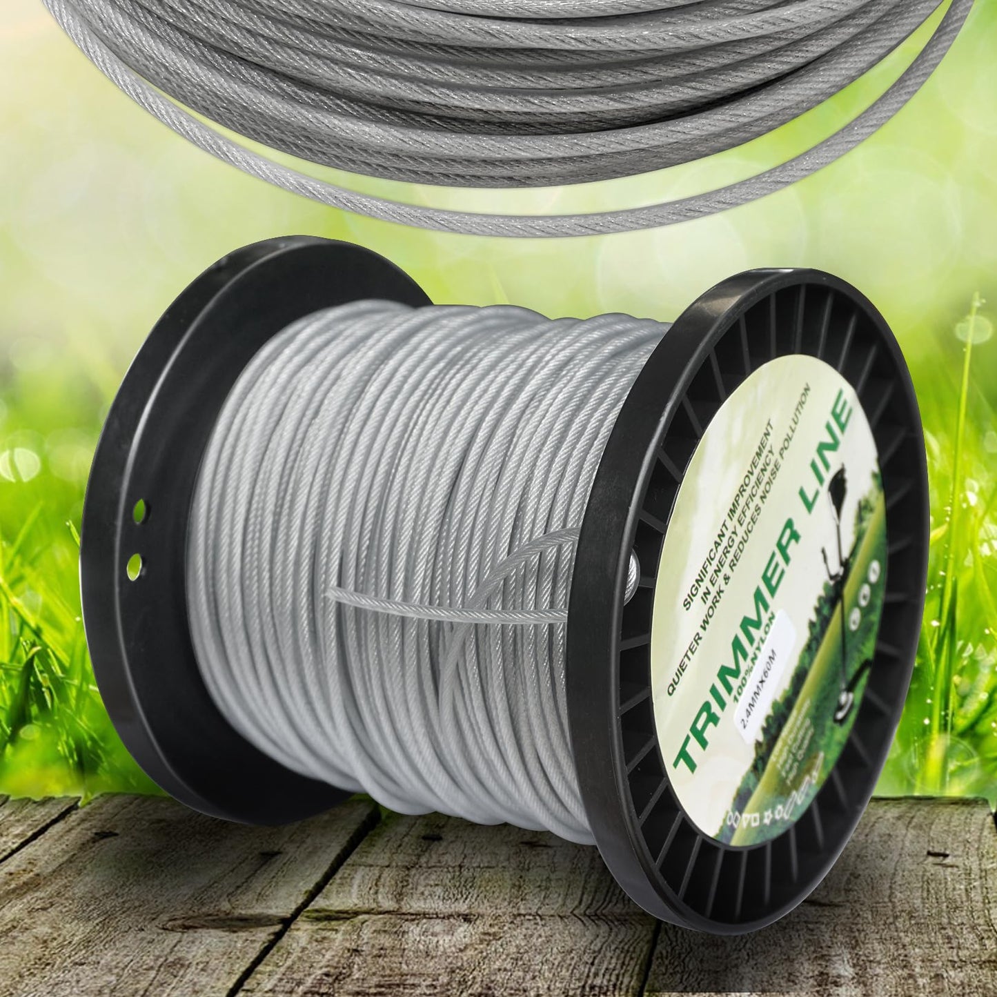 Akuoly Heavy Duty Steel-Core Trimmer Line– 0.095" 196ft Durable Trimmer Spool with Inner Steel Wire & Nylon Coating for String Trimmers on Thick Weeds, Fil Coupe Bordures with Storage Reel