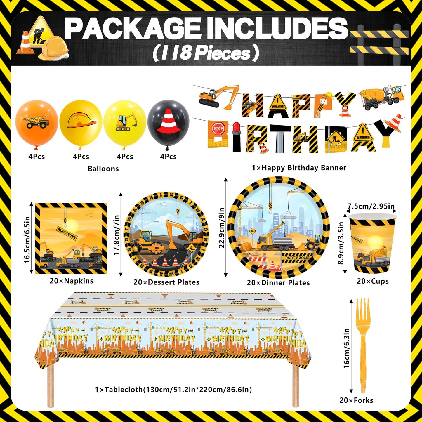 Construction Birthday Party Supplies Serve 20 Construction Theme Tableware Set Dump Truck Plates Napkins Cups Forks Knives Banner Tablecloth Construction Party Decorations Kids Birthday Party Supplies