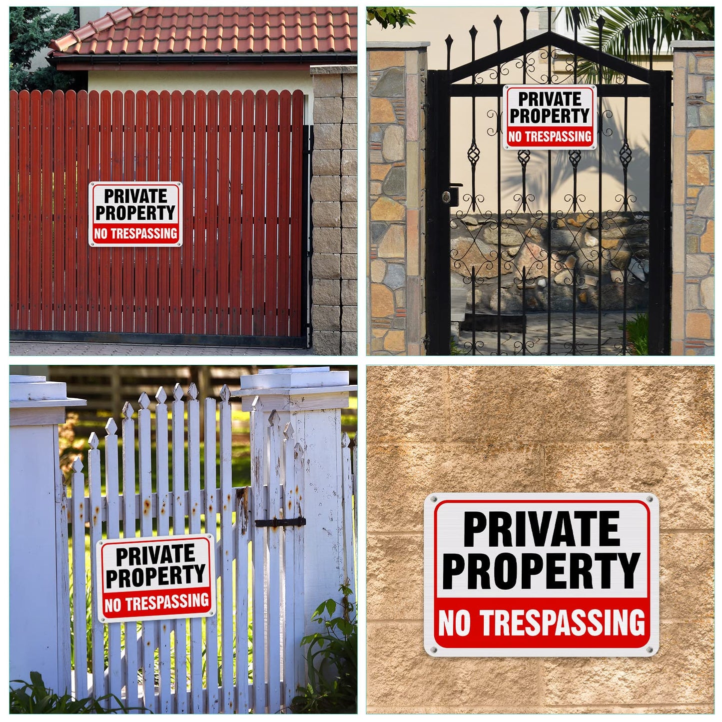 LEIFIDE 12 Pcs No Trespassing Signs Private Property Metal Reflective Aluminum No Trespassing Weatherproof Warning Signs for Property Security Outdoor Yard Home, 7 x 10 Inch(Red, Black, White)