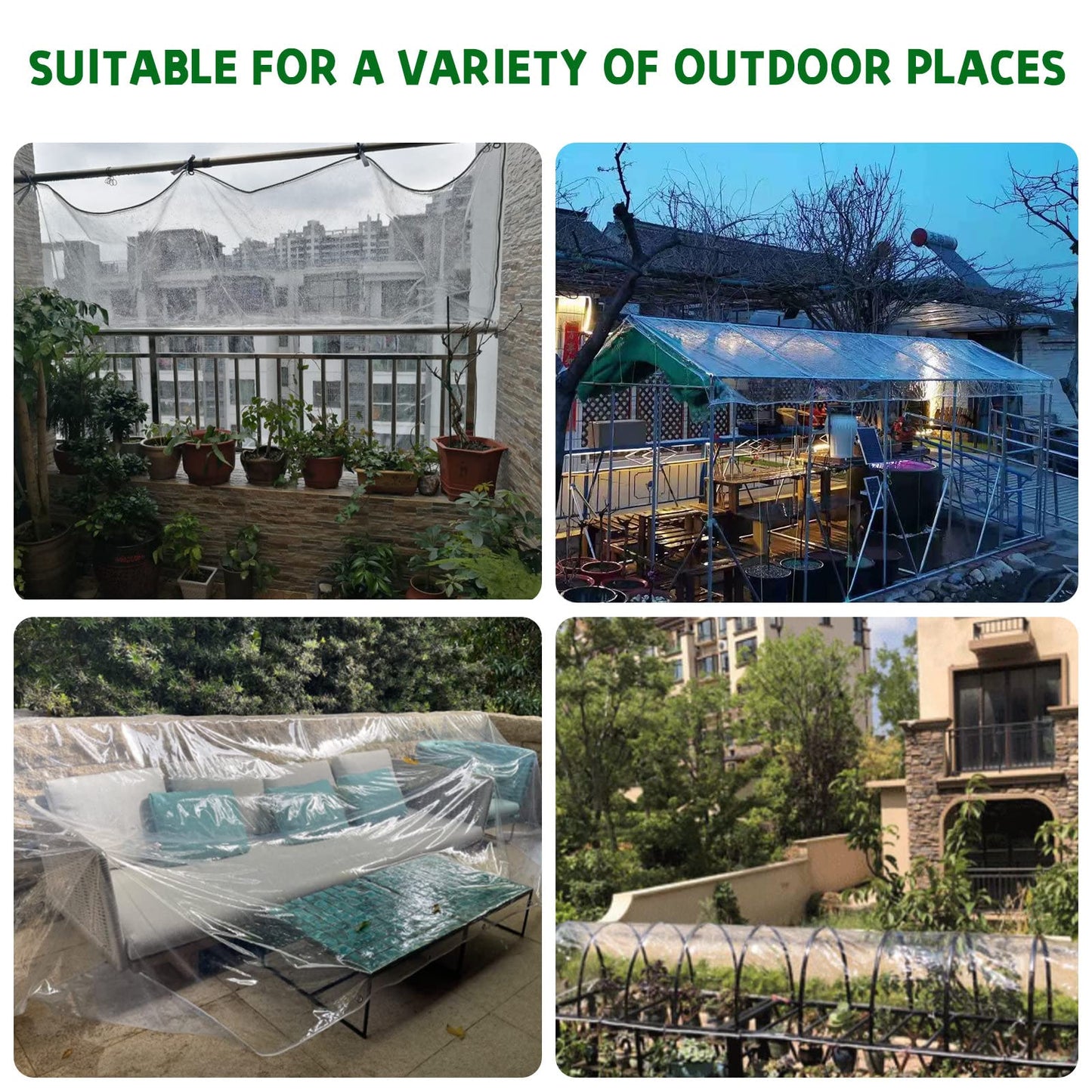 Clear Tarp Patio Enclosure Waterproof Heavy Duty PVC Curtains for Gazebos Transparent Outdoor Tarps Curtains for Porch, Deck, Balcony, Pergola 78.7" W x 78.7" L