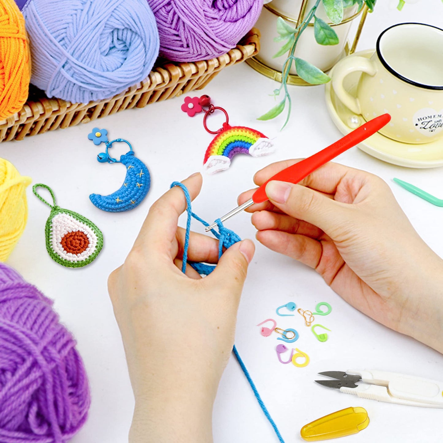 20 Large Acrylic Yarn Skeins-105 PCS Crochet Kit with Hooks Set, Premium Bundle Includes 2000 Yards Yarn Balls, Needles, Accessories, Ideal Starter Pack for Kids Adults Beginner Professionals