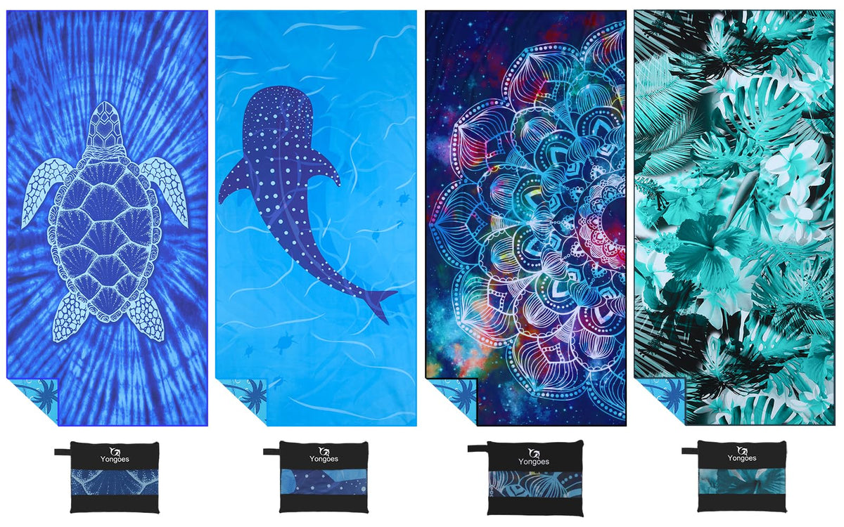 4 Pack Microfiber Lightweight Thin Beach Towel Sand Free Quick Dry Super Absorbent Compact Oversized Large Towels for Swimming Pool Yoga Gym Travel Vacation Beach Accessories Essentials for Adults