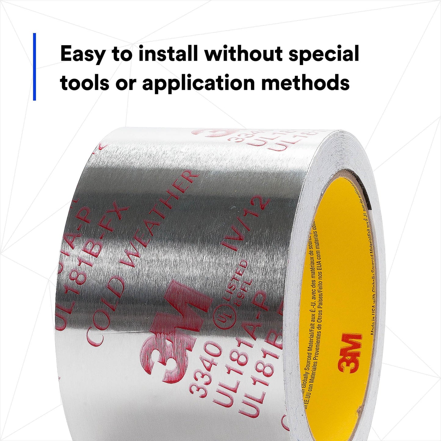 3M Aluminum Foil Tape 3340, 2.5" x 50 yd, 4.0 mil, Silver, HVAC, Sealing and Patching Hot and Cold Air Ducts, Fiberglass Duct Board, Insulation, Metal Repair