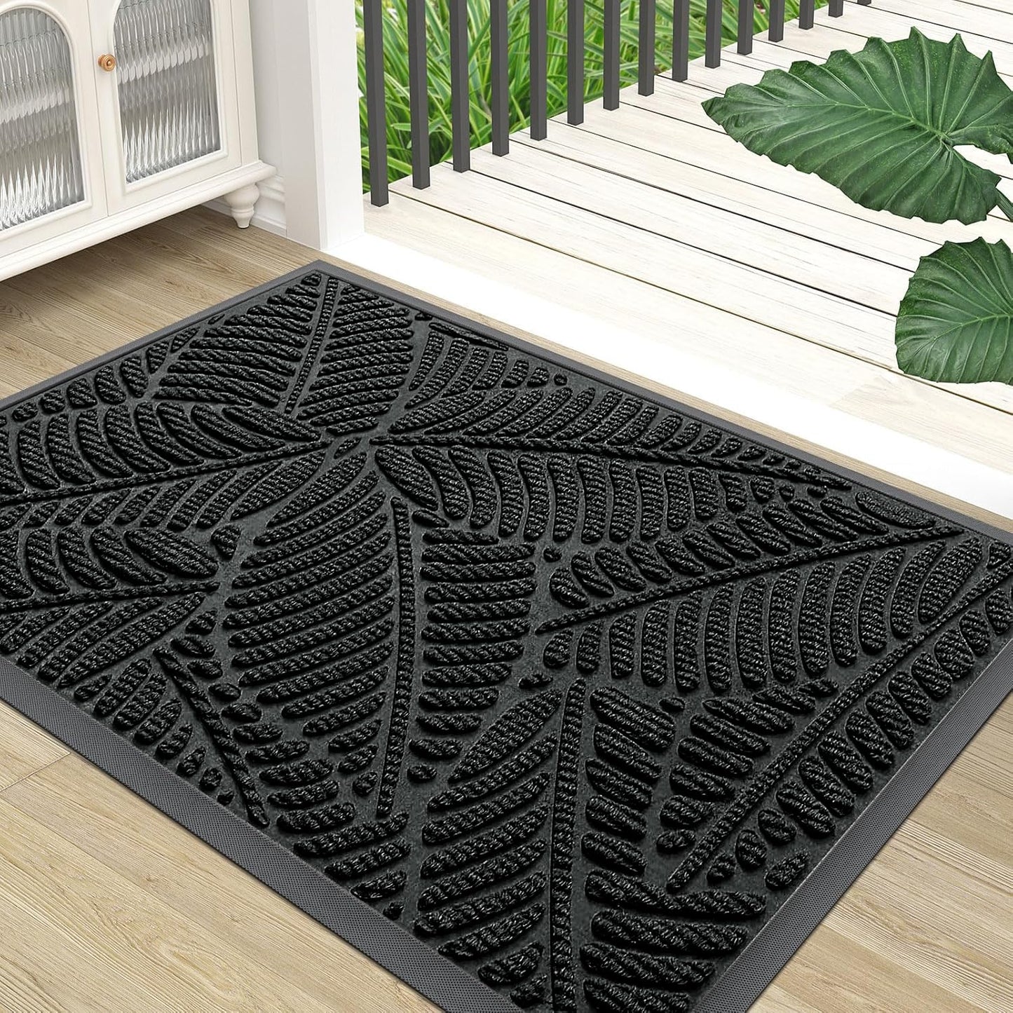 Grandaily Front Door Mat Indoor Outdoor Waterproof Doormat, Non Slip Natural Rubber Welcome Mat, Heavy Duty Durable Super Absorbent Entryway Rugs, 48"x32", Bright Black