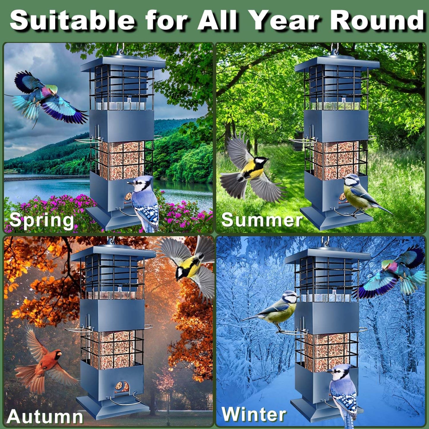 Squirrel Proof Bird Feeder, Hanging Red Bird Feeder for Outdoors, 3lbs Wild Bird Seed Feeder for Cardinal, Finch, Sparrow, Blue Jay,Outside,Garden (Red)