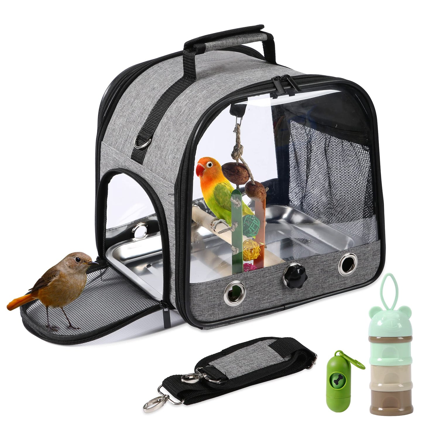 Suertree Bird Carrier Bag Bird Travel Cage with Stand, Small Bird Carrier for Parrot, Portable Bird Carrier Travel Bag, Pet Transparent Breathable Travel Cage