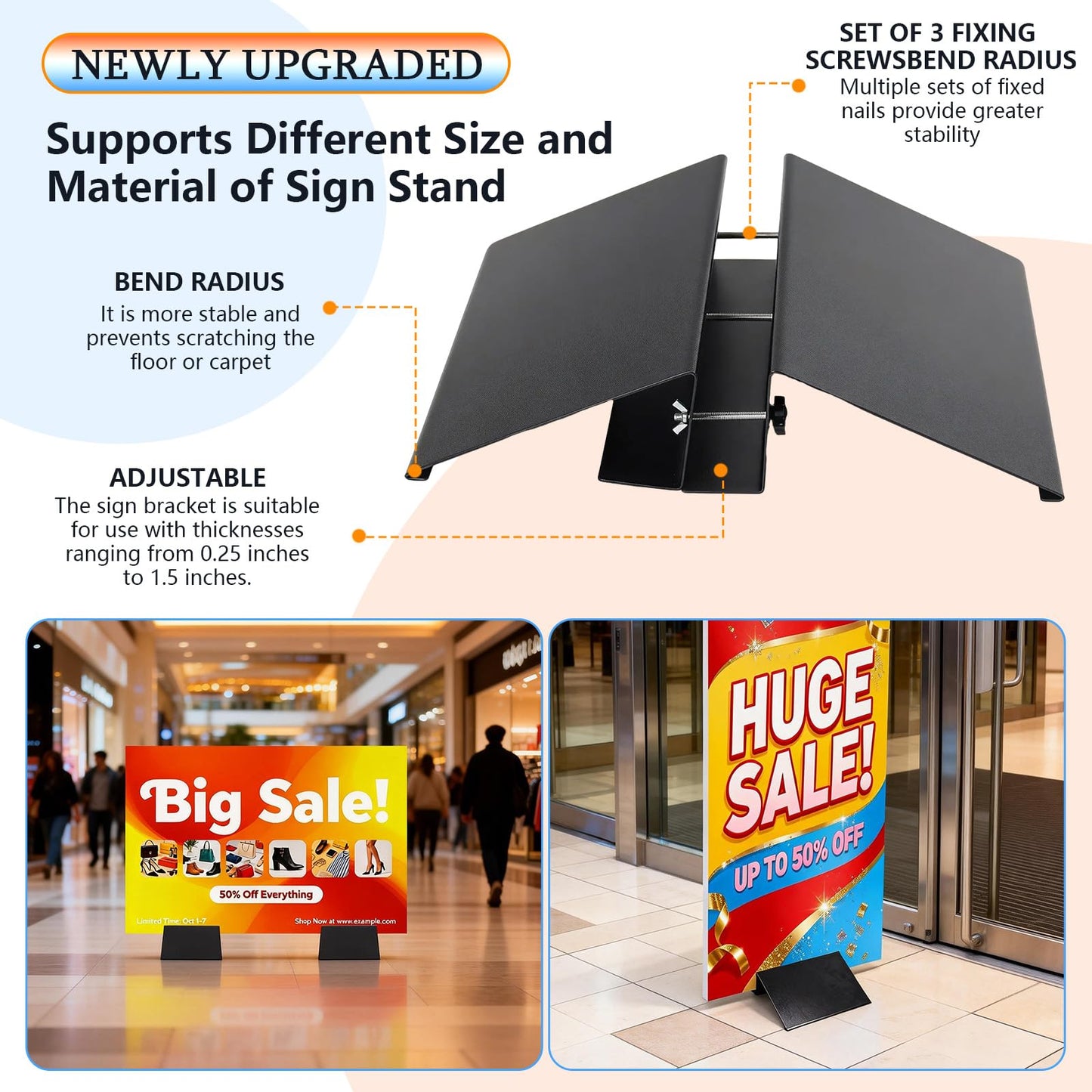 Chiliqi Metal Floor Sign Stand Holder, Adjustable Floor Standing Display Stand for Outdoor Indoor Use, Stand Metal Base Only Fits 12" Wide Acrylic Glass Foam Board Signs up to 72" High