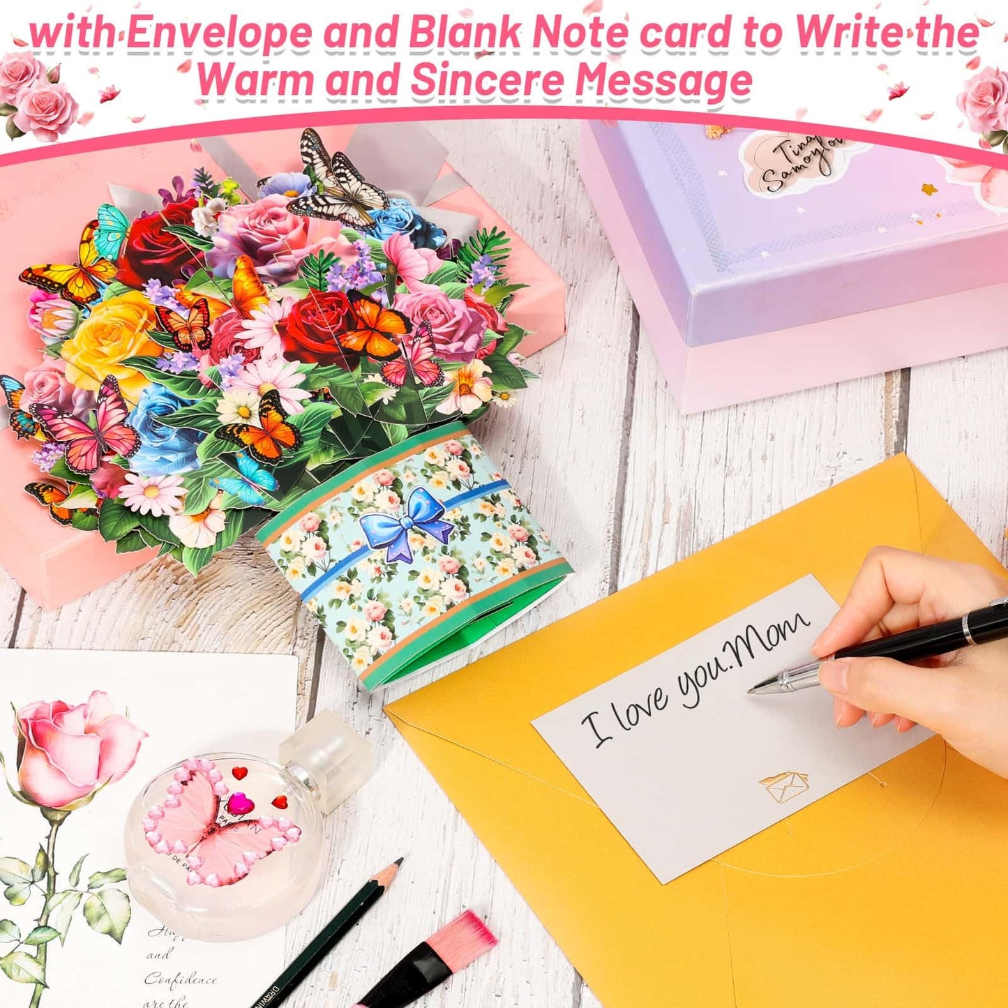 6 Pack Paper Flower Pop Up Cards, Flower Bouquet Card Popup 3D Greeting Cards for Mother's Day, Graduation, Anniversary, Birthday, Congratulations, Get Well, Home Decor, with Envelope and Note