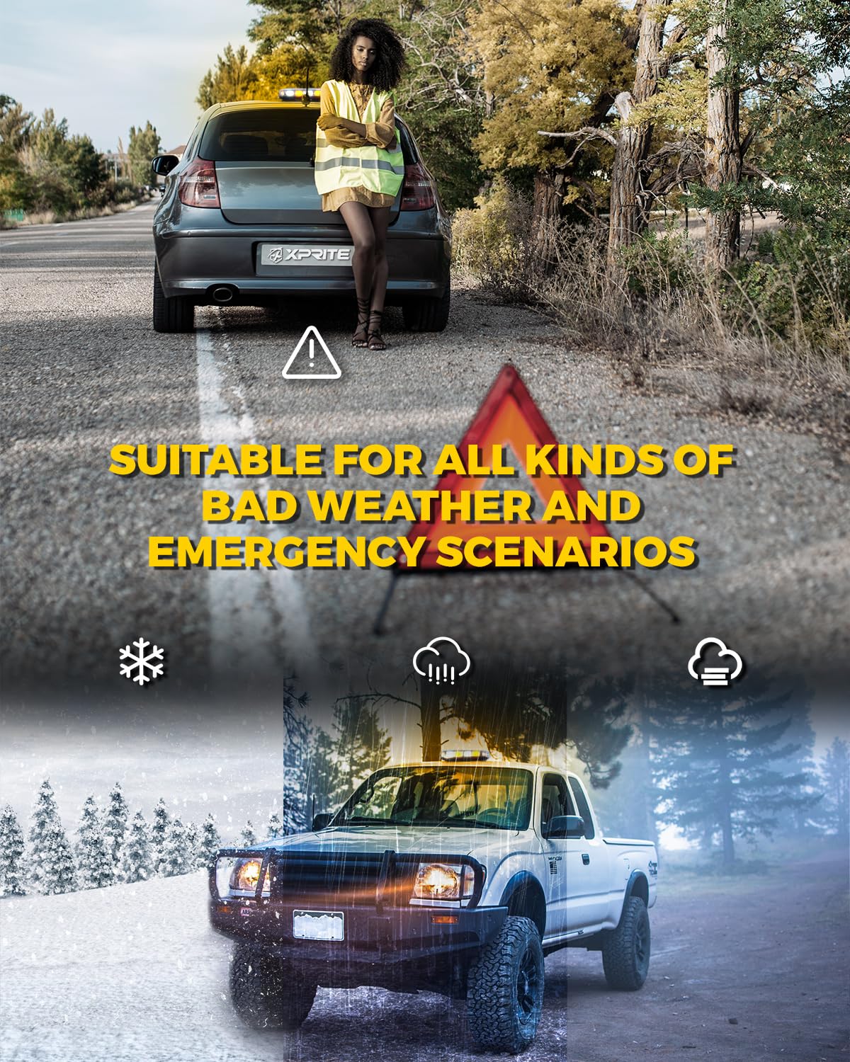Xprite Amber 72 LED Beacon Rooftop Strobe Lights,Emergency Warning Traffic Flashing Hazard Safety Caution Light w/Magnetic Base for Vehicles Trucks Snow Plow Construction Postal Cars 12 Inch
