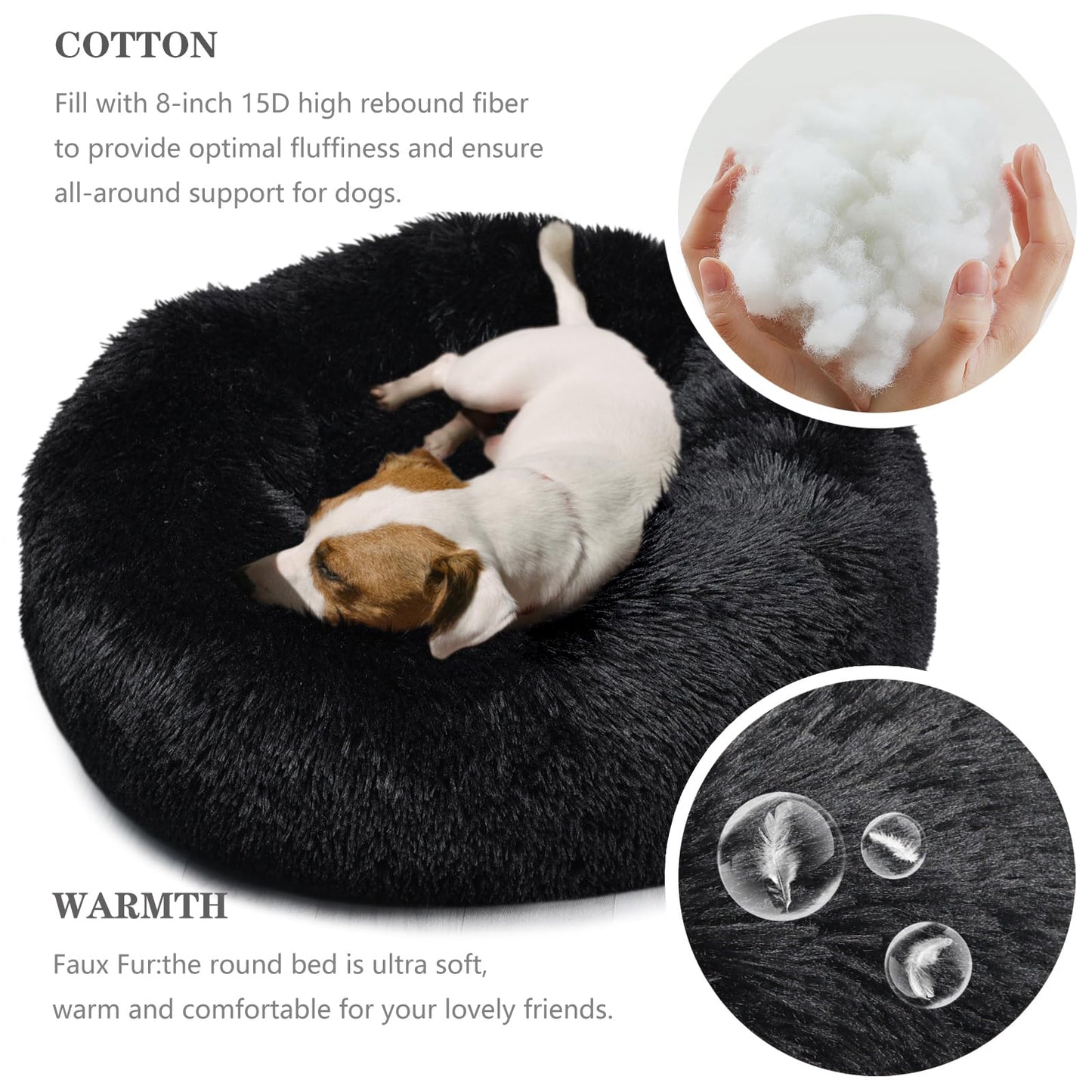 Black Dog Beds for Medium Dogs Washable Calming Bed for Dogs 28 Inches Black Calm and Anti Anxiety Faux Fur Round Medium Sized Pet Bed