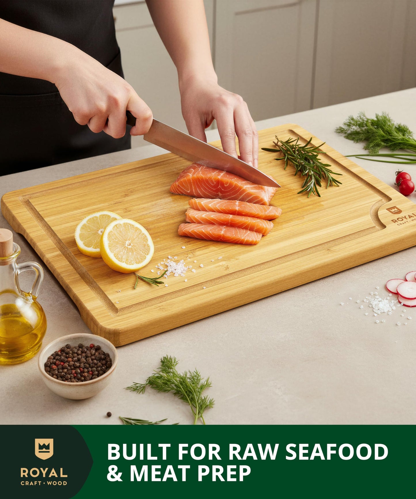 Large Wood Cutting Board Set for Kitchen - Luxury Bamboo Cutting Boards for Bread, Cheese, Fruits, Vegetables - Sturdy Chopping Boards & Butcher Block - Perfect Serving Tray and Charcuterie Boards