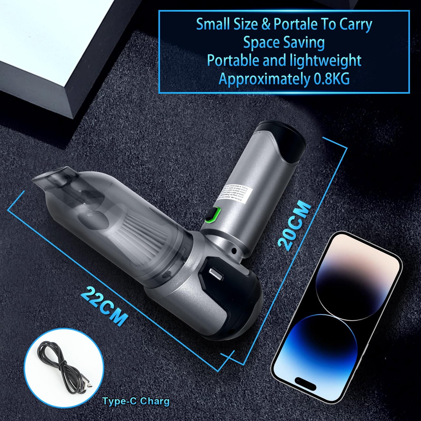 Car Vacuum Cleaner,Handheld car Vacuum Cordless 24000PA Powerful Rechargeable Small Portable Vacuum Cleaner w/ 3 Modes LED Light for Pet Bed Home Office