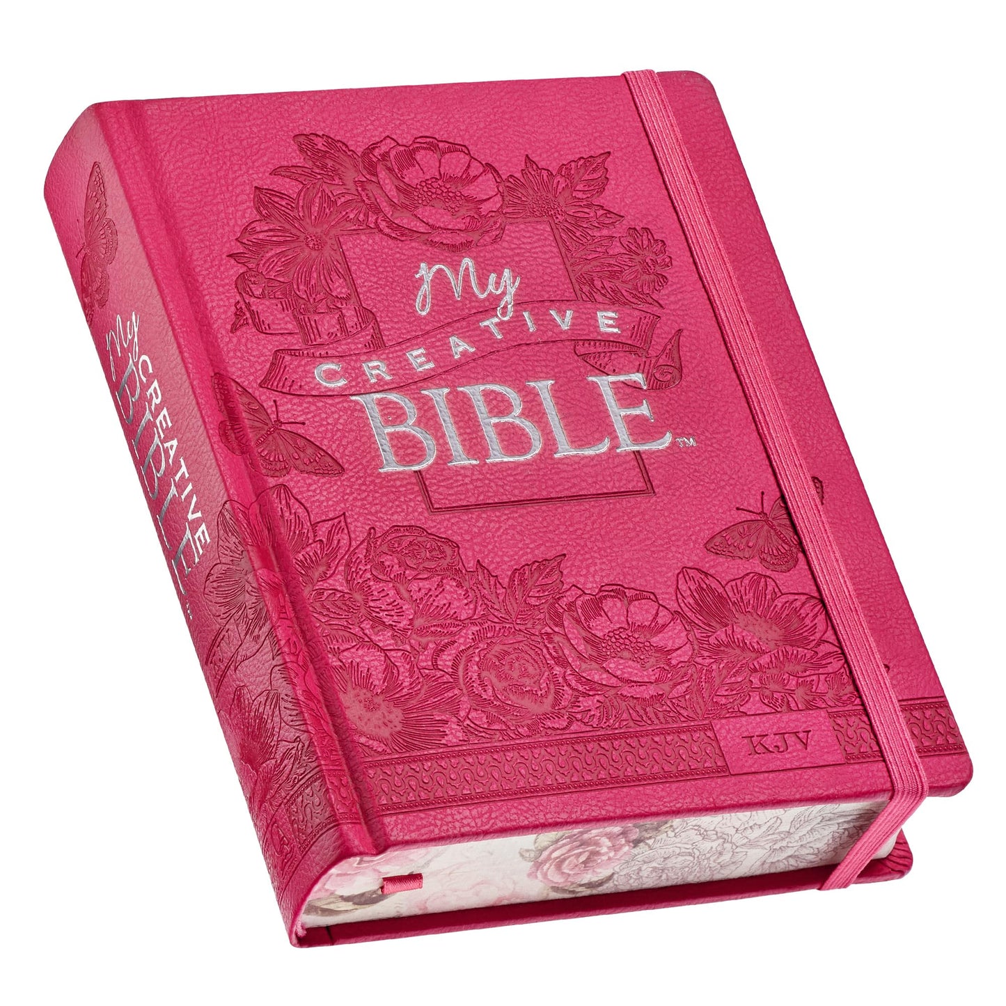 KJV Holy Bible, My Creative Bible, Faux Leather Hardcover - Ribbon Marker, King James Version, Pink Floral W/Elastic Closure