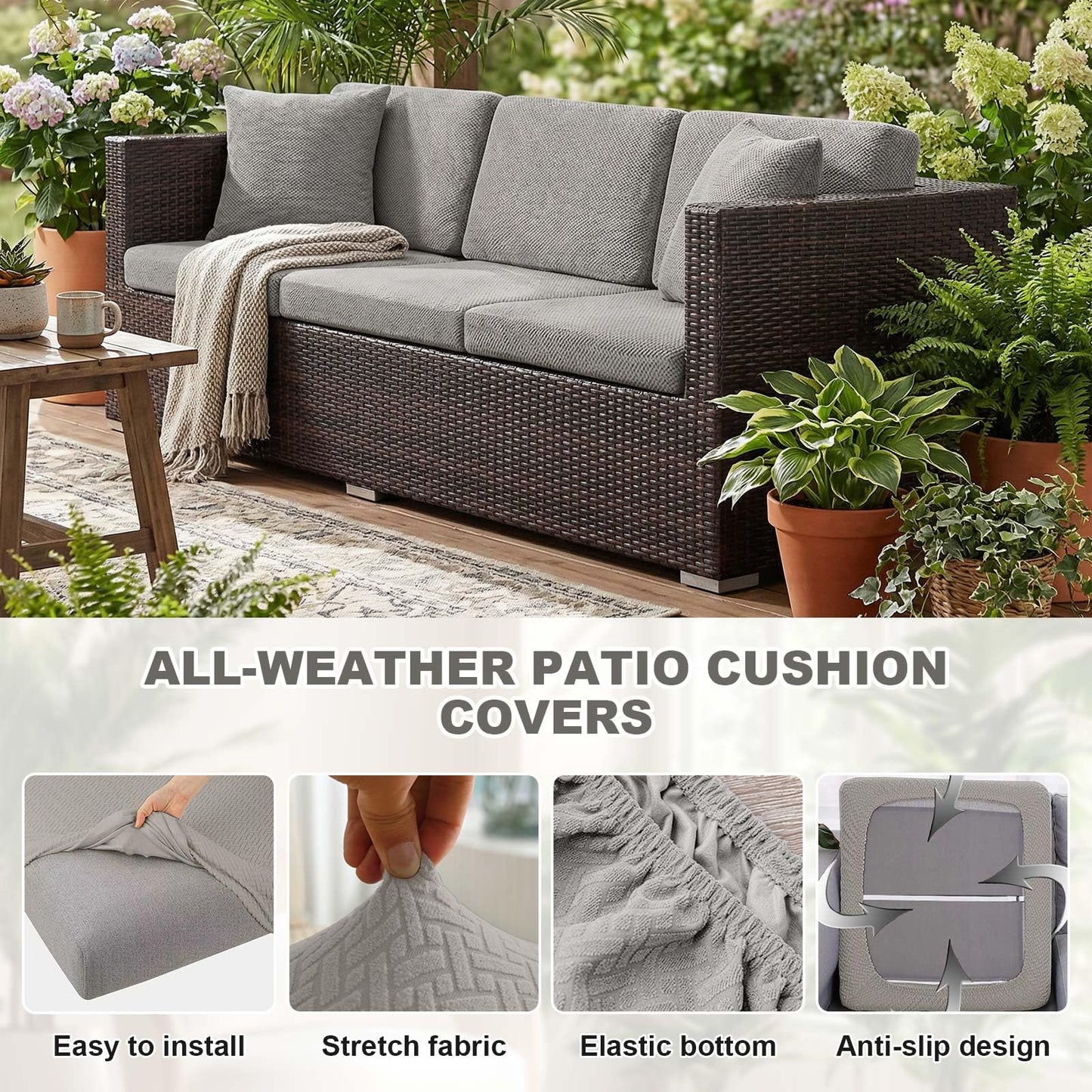 Outdoor Waterproof Couch Cushion Covers, Stretch Individual Patio Chair Cushion Outdoor Seat Cushion Pad Replacement Sofa Cushion Protector Sofa Slipcover (Tauqe, 6Pcs)