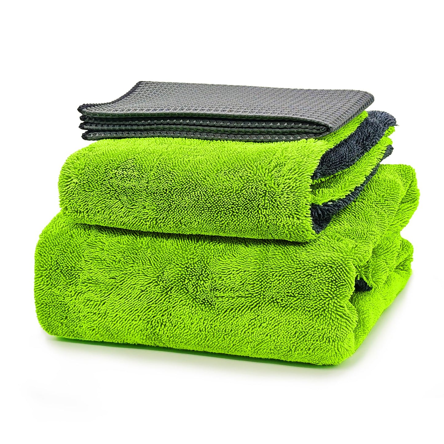 YeewayVeh 3 Pack Complete Drying Towel Set, 36"x28" Extra Large High Absorbent Twisted Loop & 16x16 Microfiber & Waffle Weave Towels for Scratch-Free Car Detailing, Streak-Free Drying on Car Truck SUV