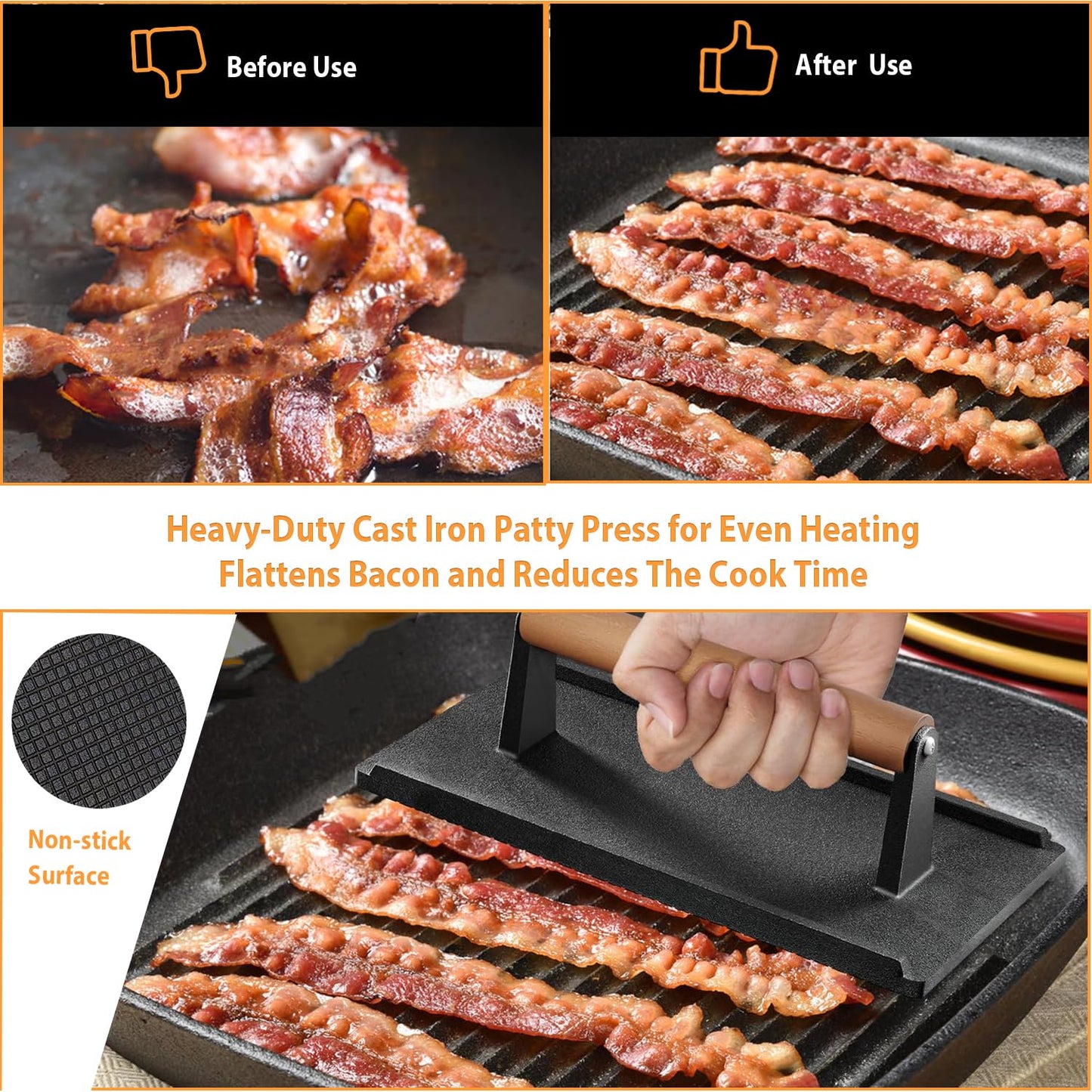 Smash Burger Press kit - 2 lb Round & 1.8 lb Rectangle Cast Iron Burger Press - Griddle Spatula - 3 in 1 Hamburger Patty Maker - 50 Patty Papers, Bacon Press with Wood Handle for BBQ Grill Accessories