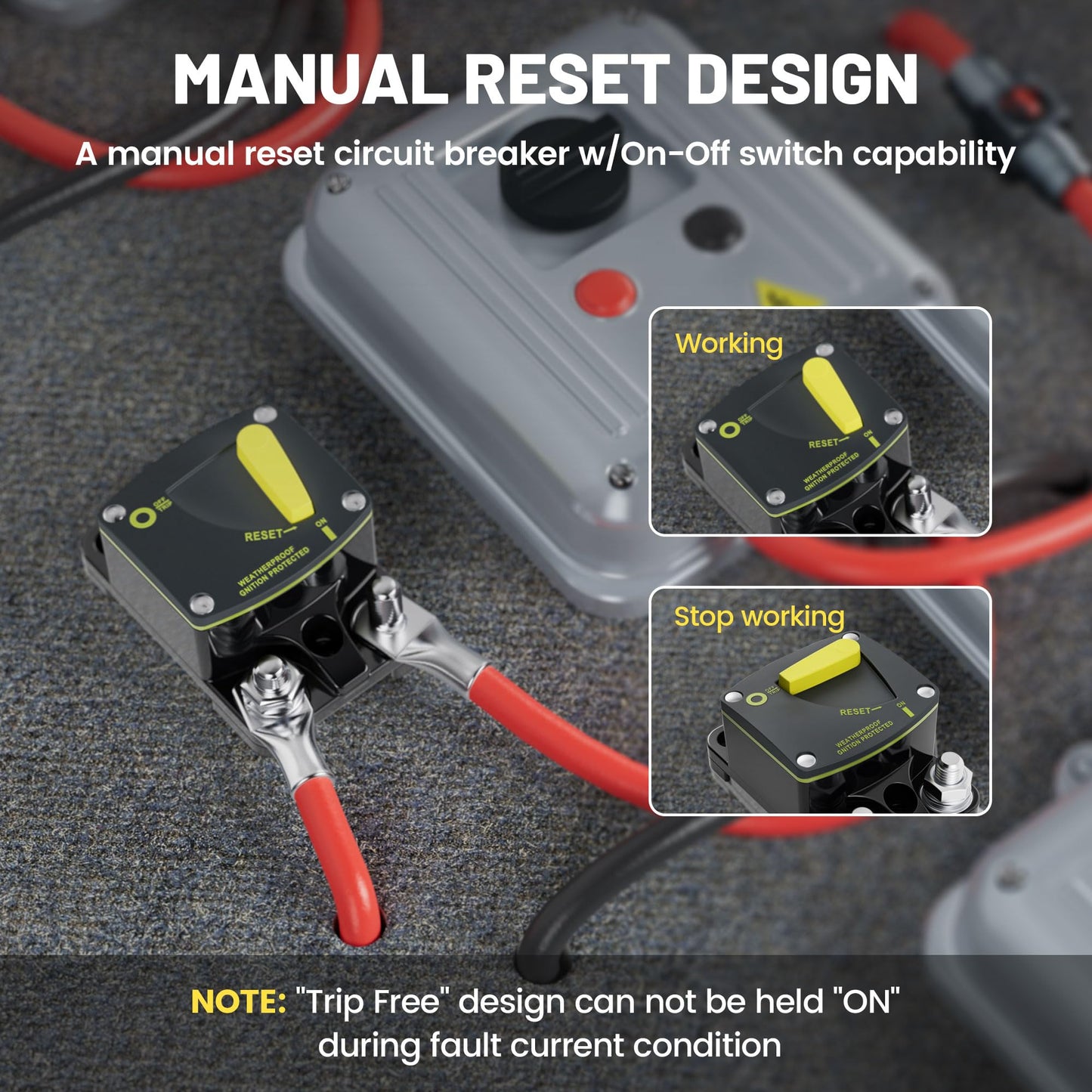 RED WOLF BS6060 60A Amp Circuit Breaker W/Manual Reset Switch DC 12-48V for Car Audio RV Marine Boat Truck Trolling Motors Stereo Audio Electronic Battery Solar System Waterproof