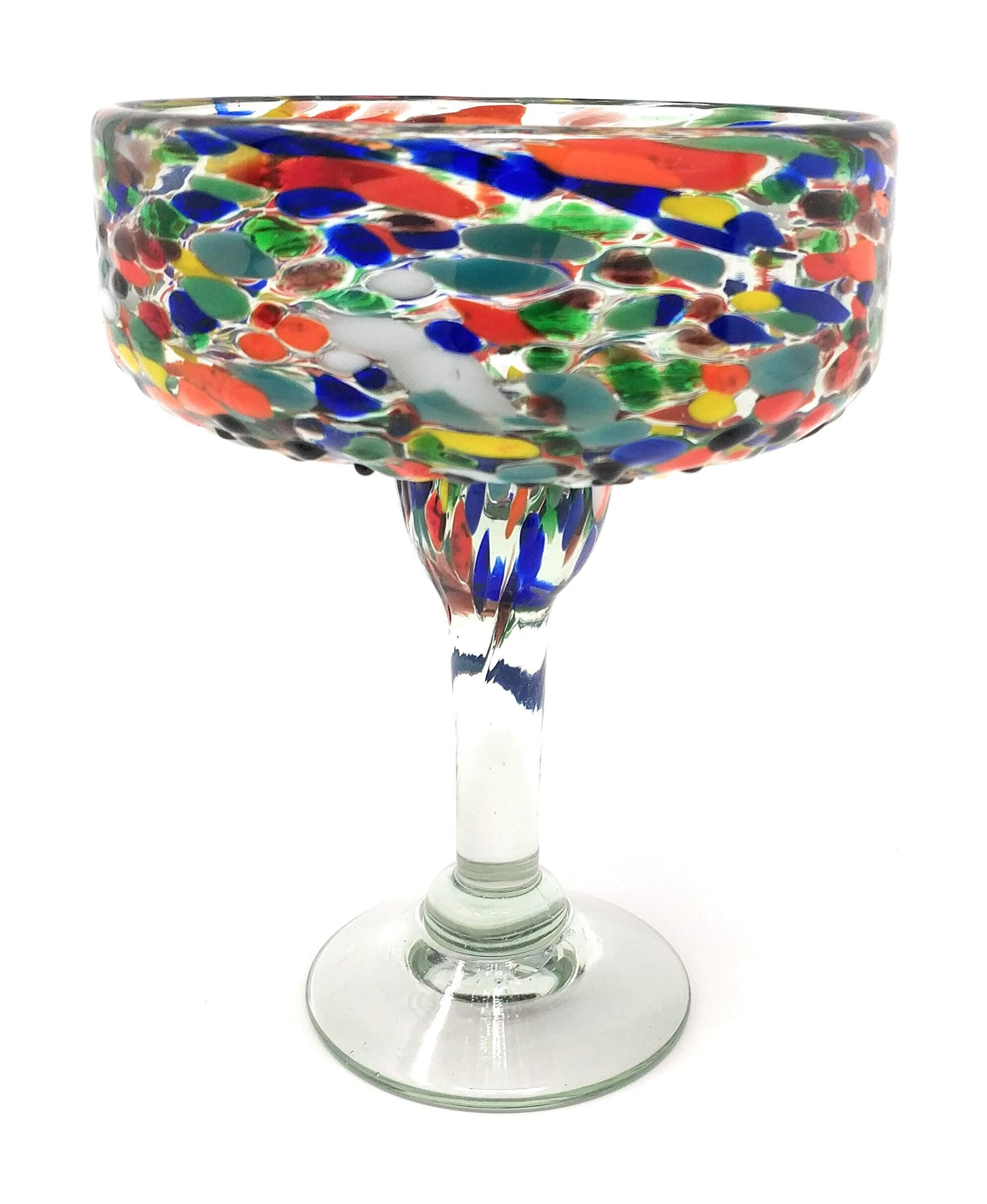 Mexican Hand Blown Glass – Set of 4 Hand Blown Margarita Glasses Confetti Rock (16 oz)