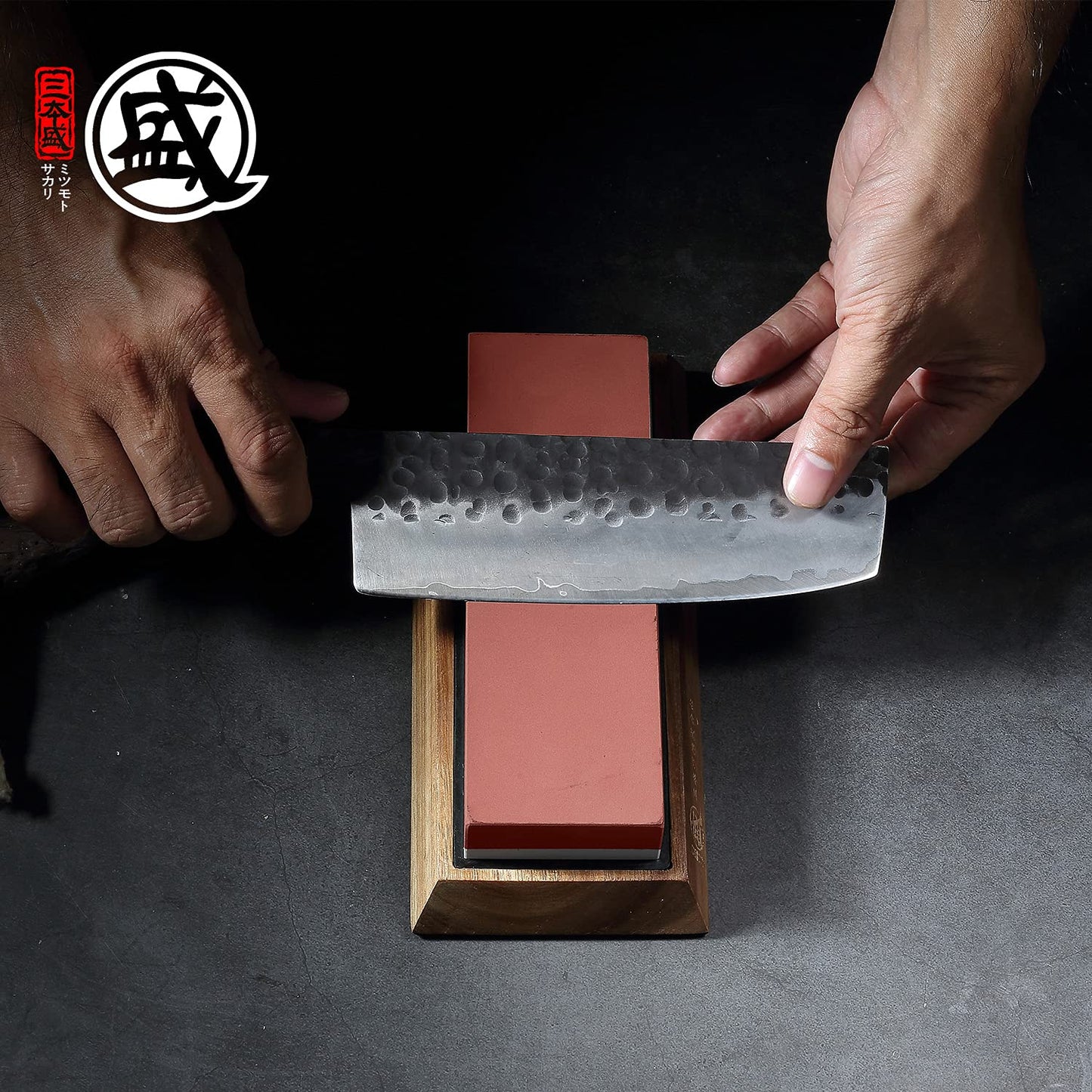 MITSUMOTO SAKARI Japanese Whetstone, Professional Kitchen 1000/3000 Grit 2-Side Sharpener, Knife Sharpening Stone with Non-Slip Wooden Base, Water Stone for Chef Knife, Santoku, Sushi Knife