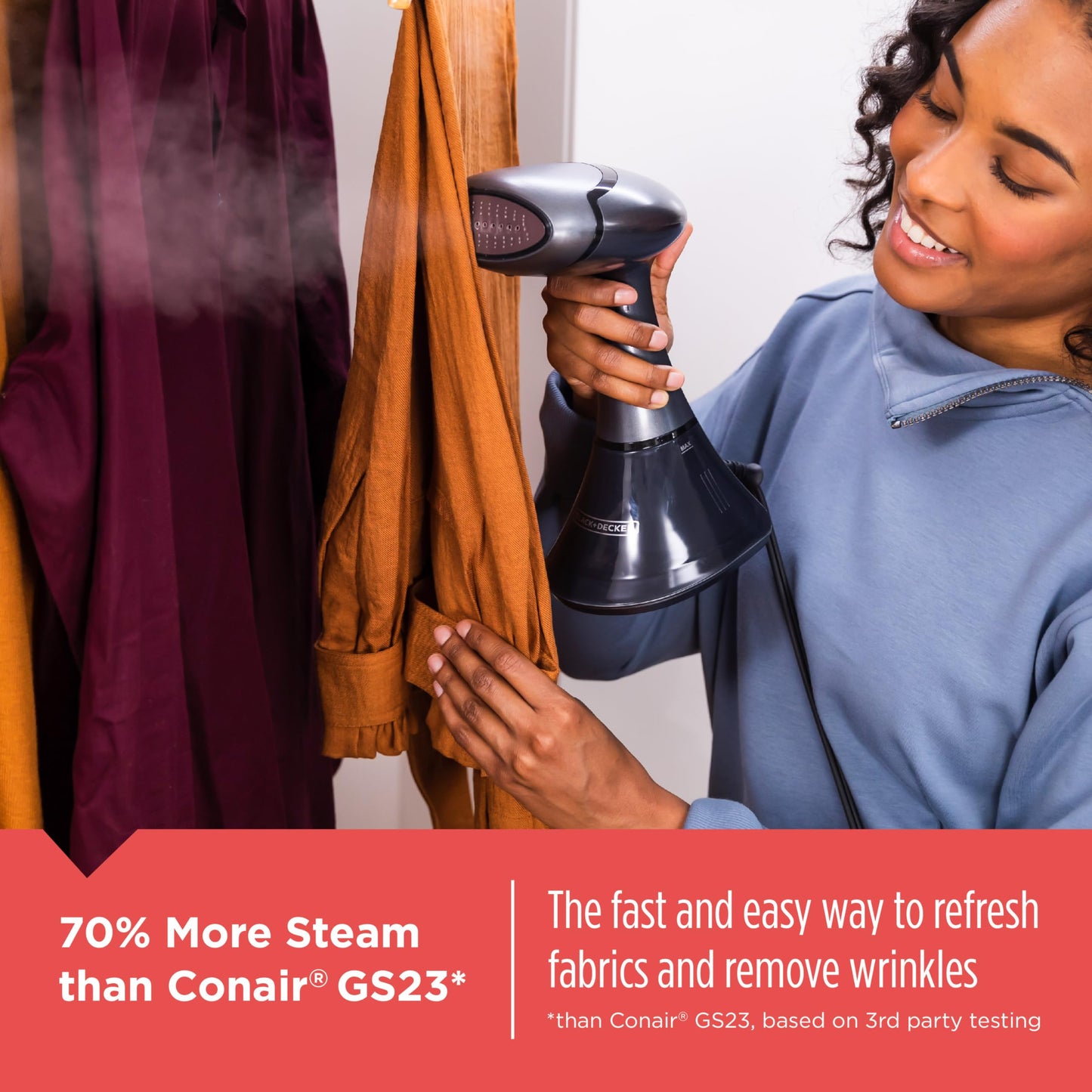 Black+Decker Advanced Handheld Steamer and Press Plate to Remove Wrinkles & Refresh Fabrics, 15-ft. Cord and 3 Attachments for All Your Needs