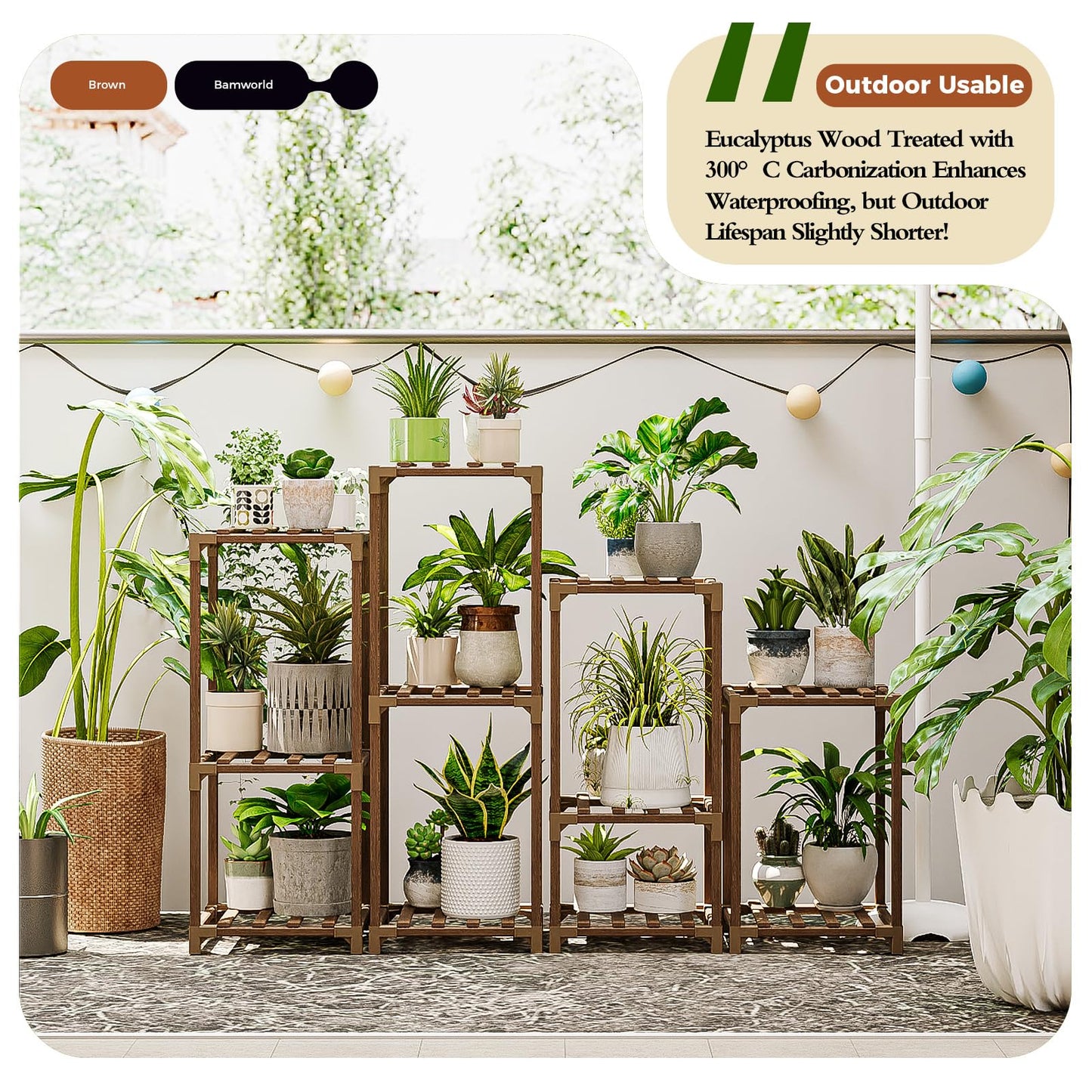 Bamworld 4 Sets of Package Plant Stands Indoor Combo Plant Shelves Outdoor Wooden Plant Rack for Living Room Balcony Garden