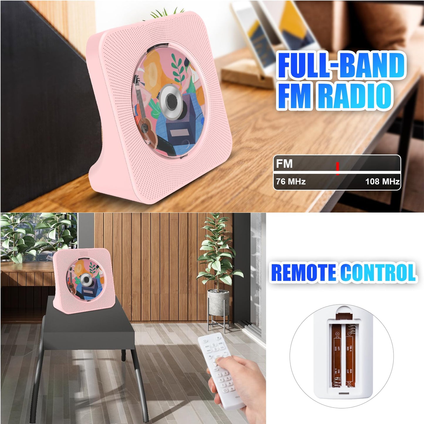 Gueray Portable CD Player with Bluetooth 5.0, CD Player for Desktop with HiFi Sound Speaker, CD Kpop Music Player with Remote Control, Dust Cover, FM Radio, LED Screen Support AUX/USB Headphone Jack