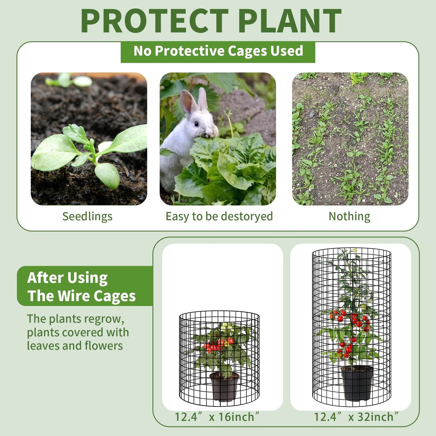 10 Set Garden Plant Protector from Animals with Ground Stakes 12.4" H X 16" D Metal Mesh Plant Cage Covers Sturdy Garden Rabbits Barricades Chicken Wire Cloche for Plants Shrubs Vegetables Flowers