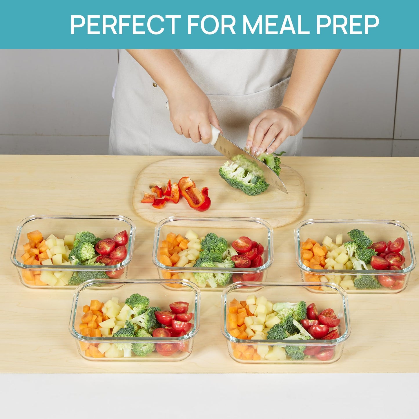 Vtopmart 5 Pack 36oz Glass Food Storage Containers with Lids, Meal Prep Containers, Airtight Lunch Containers Bento Boxes with Snap Locking Lids for Microwave, Oven, Freezer and Dishwasher