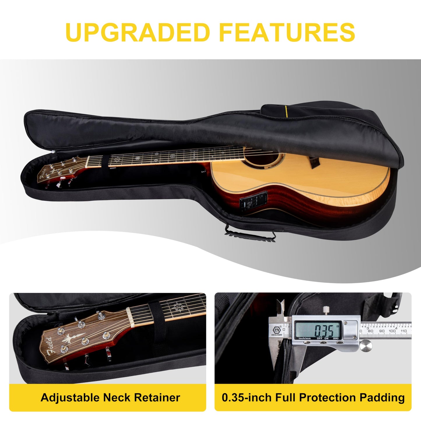PPOPPO 40 41 42 Inch Acoustic Guitar Bag, Oxford Fabric with 0.35" Thick Padding, Water Resistant Gig Bag, 2 Storage Pockets, Side Handle & Back Hanger Loop, Adjustable Dual Shoulder Straps, Black