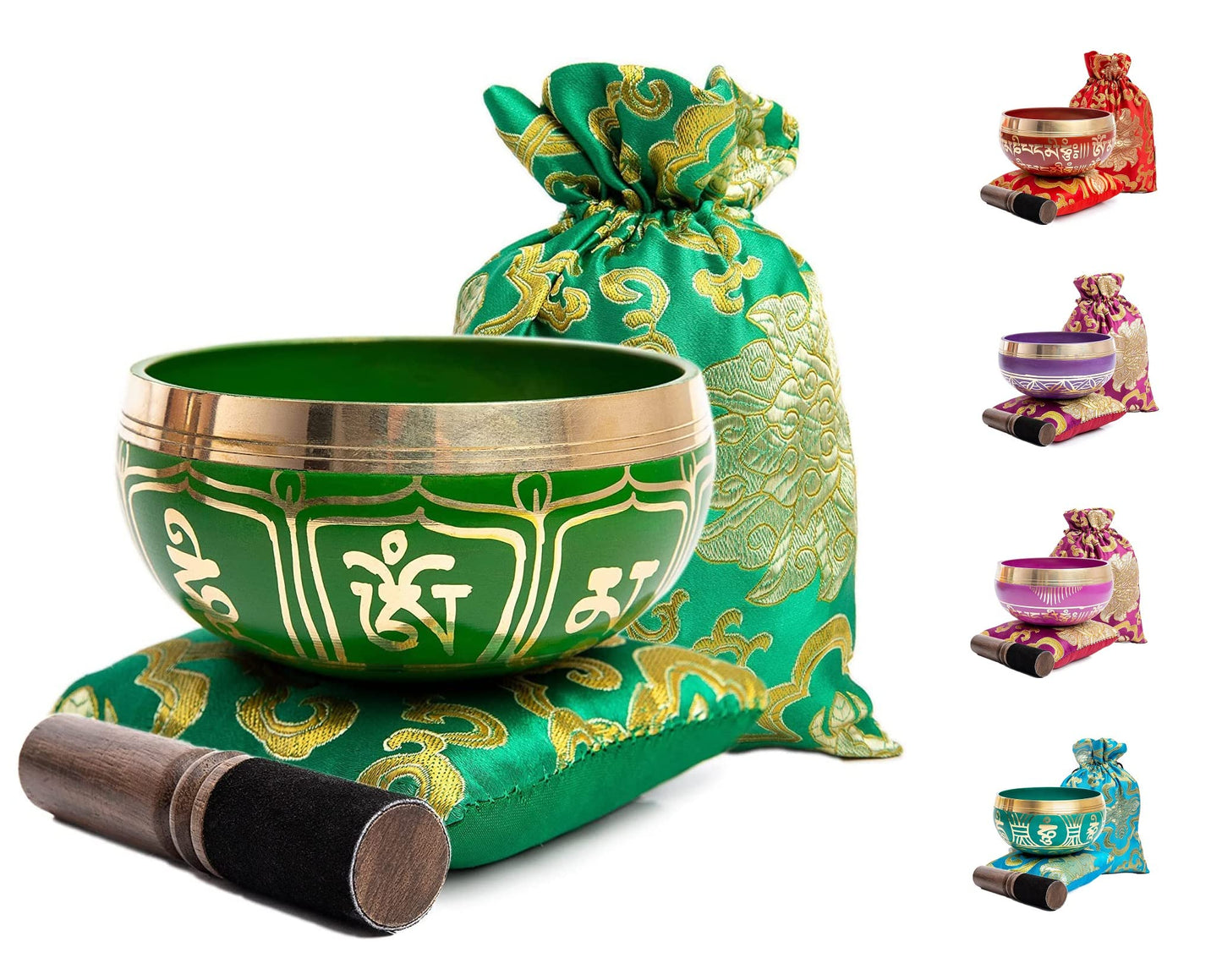 Tibetan Singing Bowl Set - Authentic Handcrafted Mindfulness Meditation Holistic Sound 7 Chakra Healing by Himalayan Bazaar (Emerald)