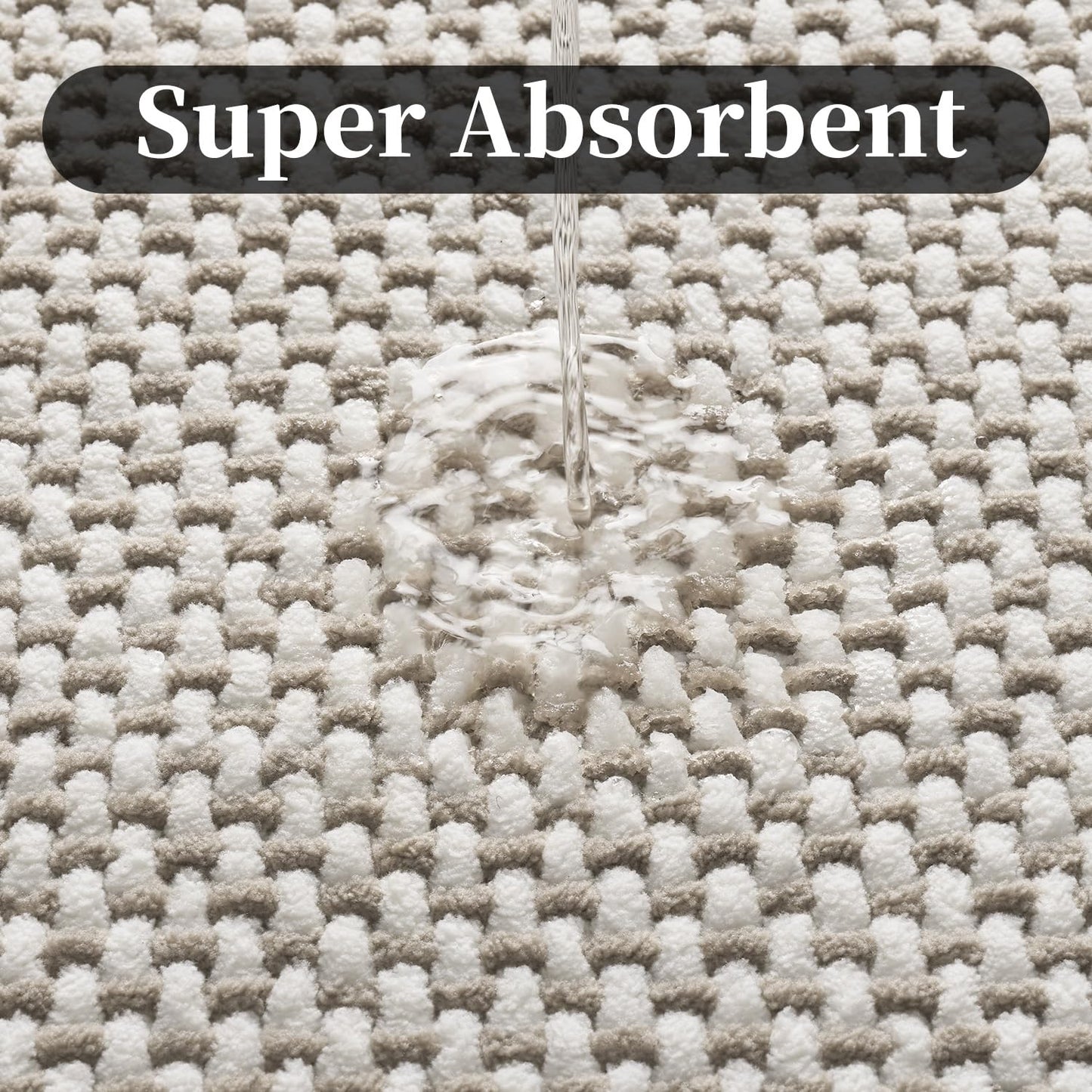 MontVoo Chenille Bath Mat Super Absorbent Bathroom Mat Non Slip Bath Mats for Bathroom Tightly Woven Machine Washable Bathroom Rug Low Pile Fit Under Door,Front of Shower,Bathtub Beigewhite 24"x36"