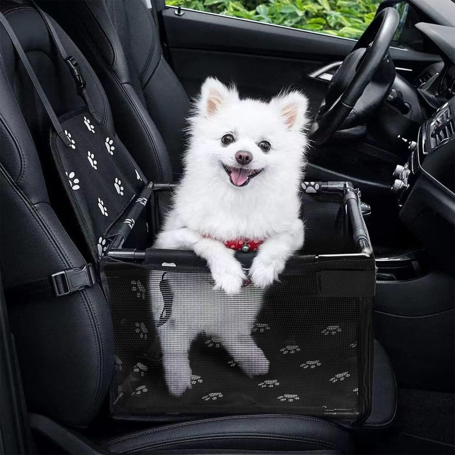 GENORTH Small Dog Car Seat Upgrade Deluxe Washable Portable Pet Car Booster Seat Travel Carrier Cage with Clip-On Safety Leash,Perfect for Small Pets